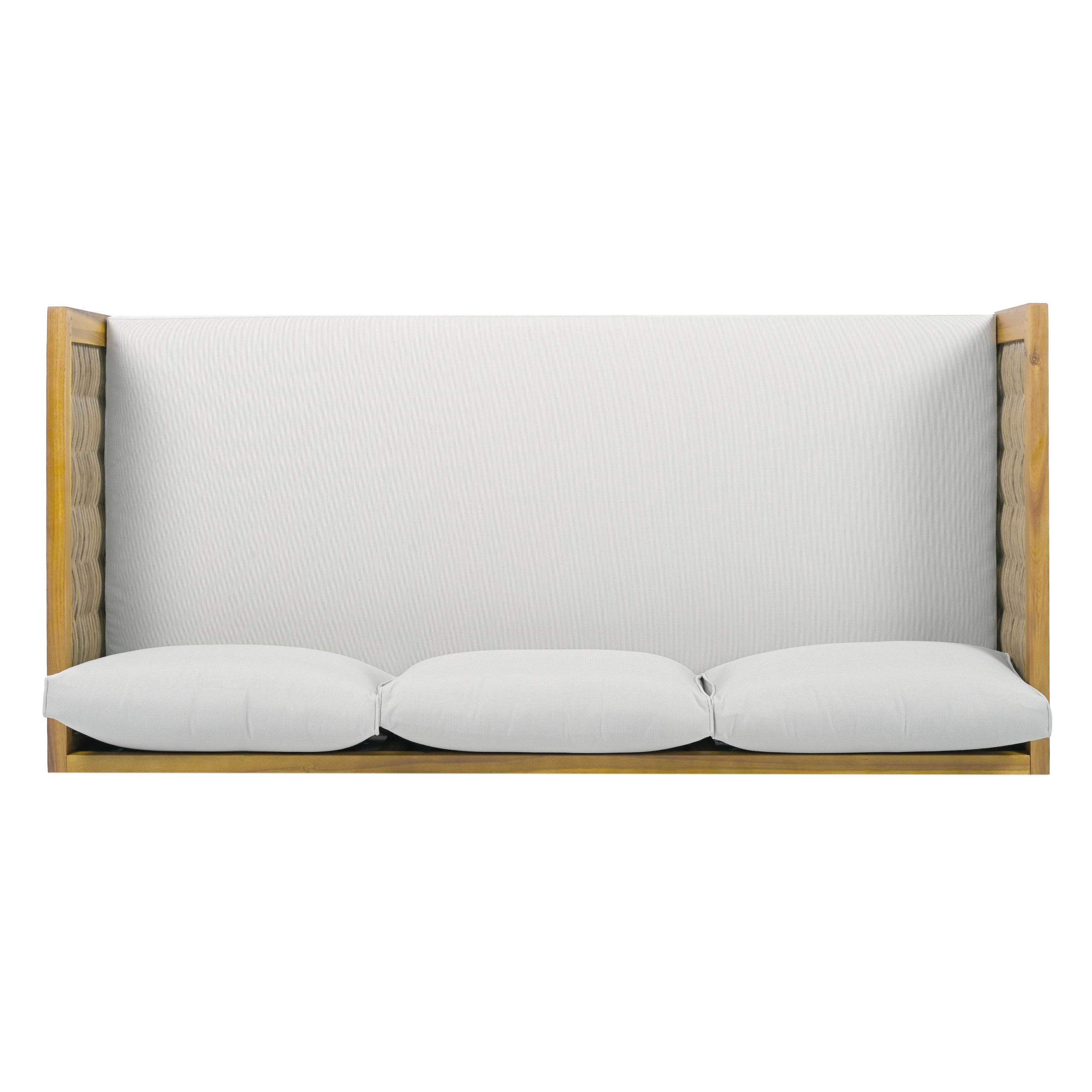 CLAREMONT 3 SEATER DAYBED WITH RATTAN ARMS (LIGHT GREY CUSHION) - Image 6
