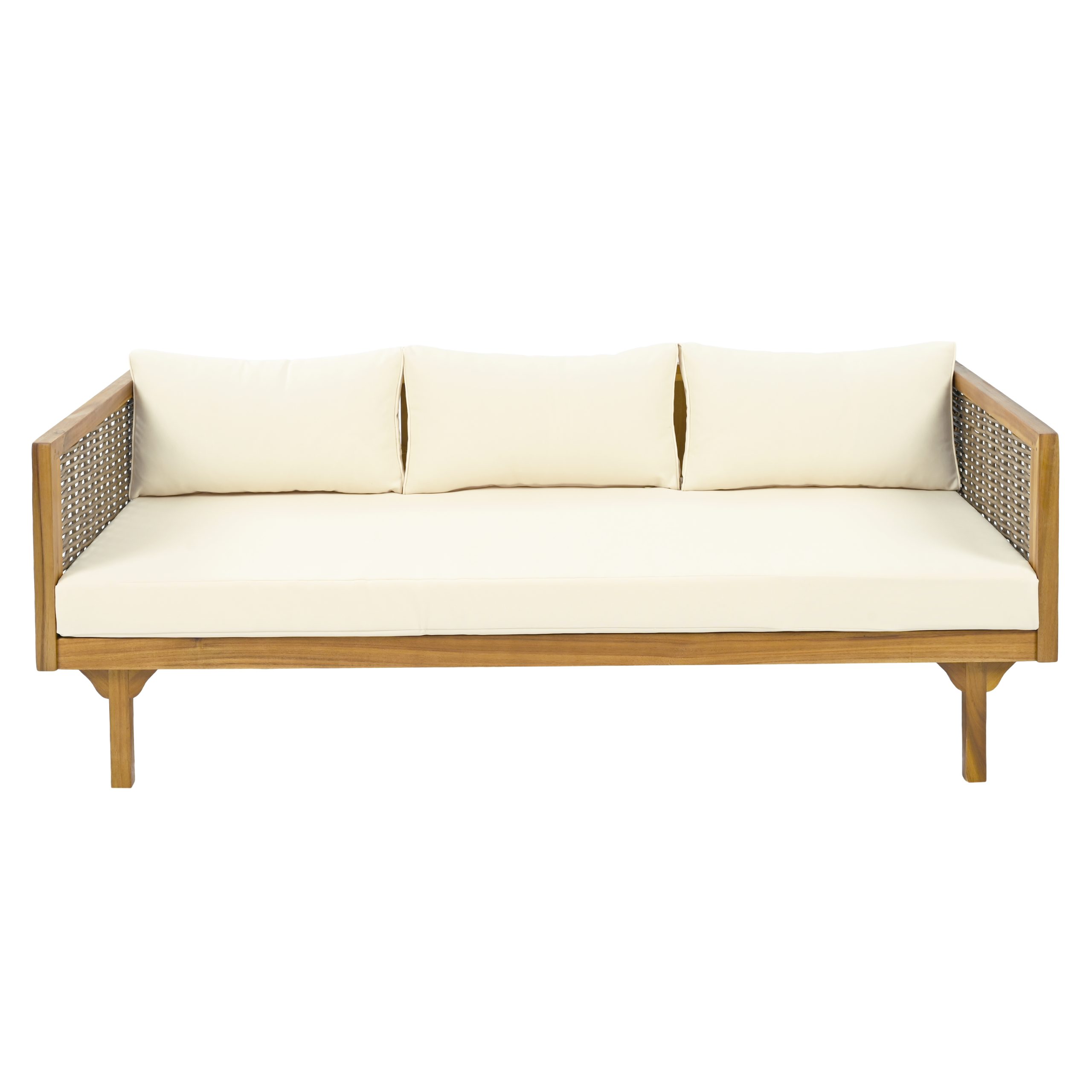 CLAREMONT 3 SEATER DAYBED WITH RATTAN ARMS (BEIGE CUSHION) - Image 3