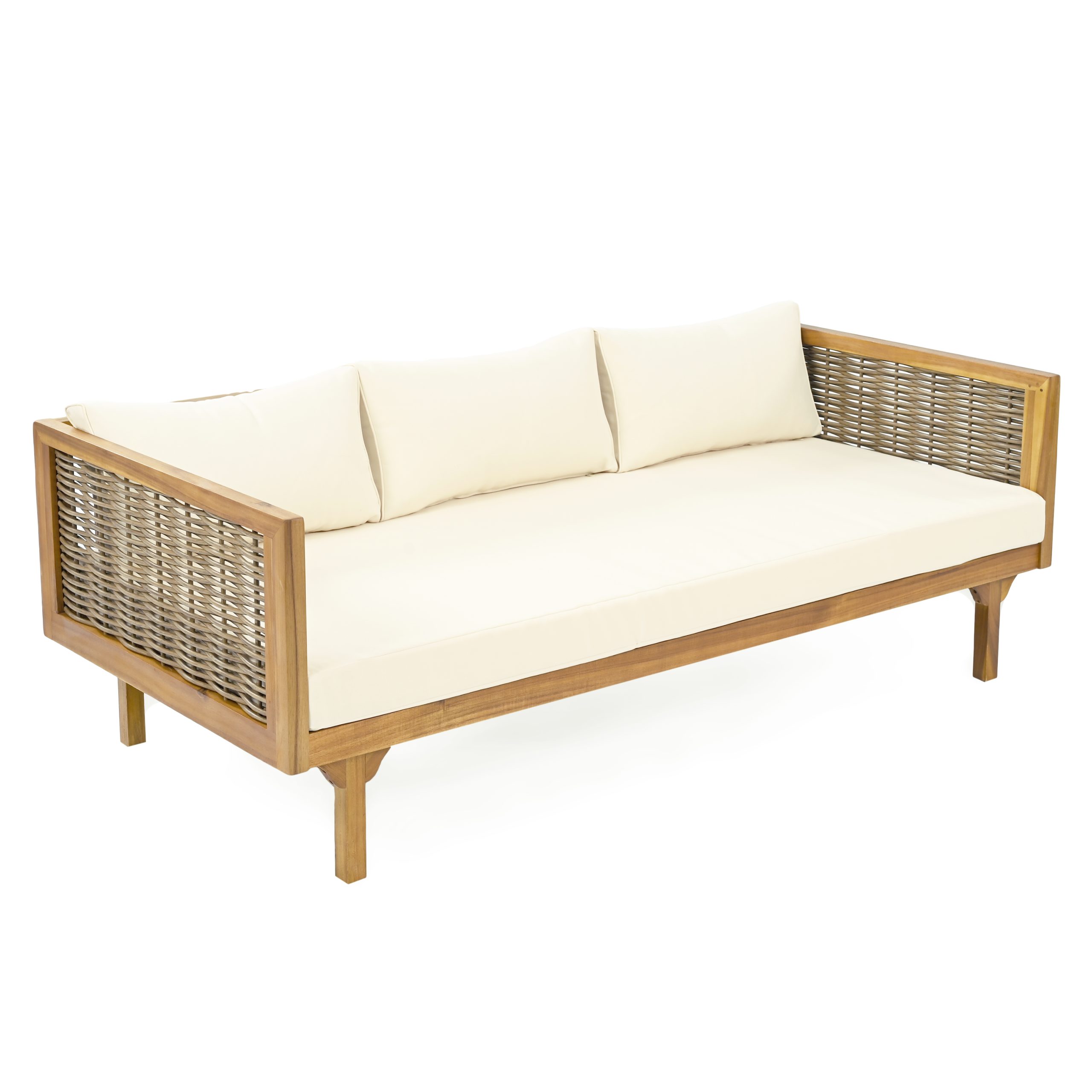 CLAREMONT 3 SEATER DAYBED WITH RATTAN ARMS (BEIGE CUSHION) - Image 5