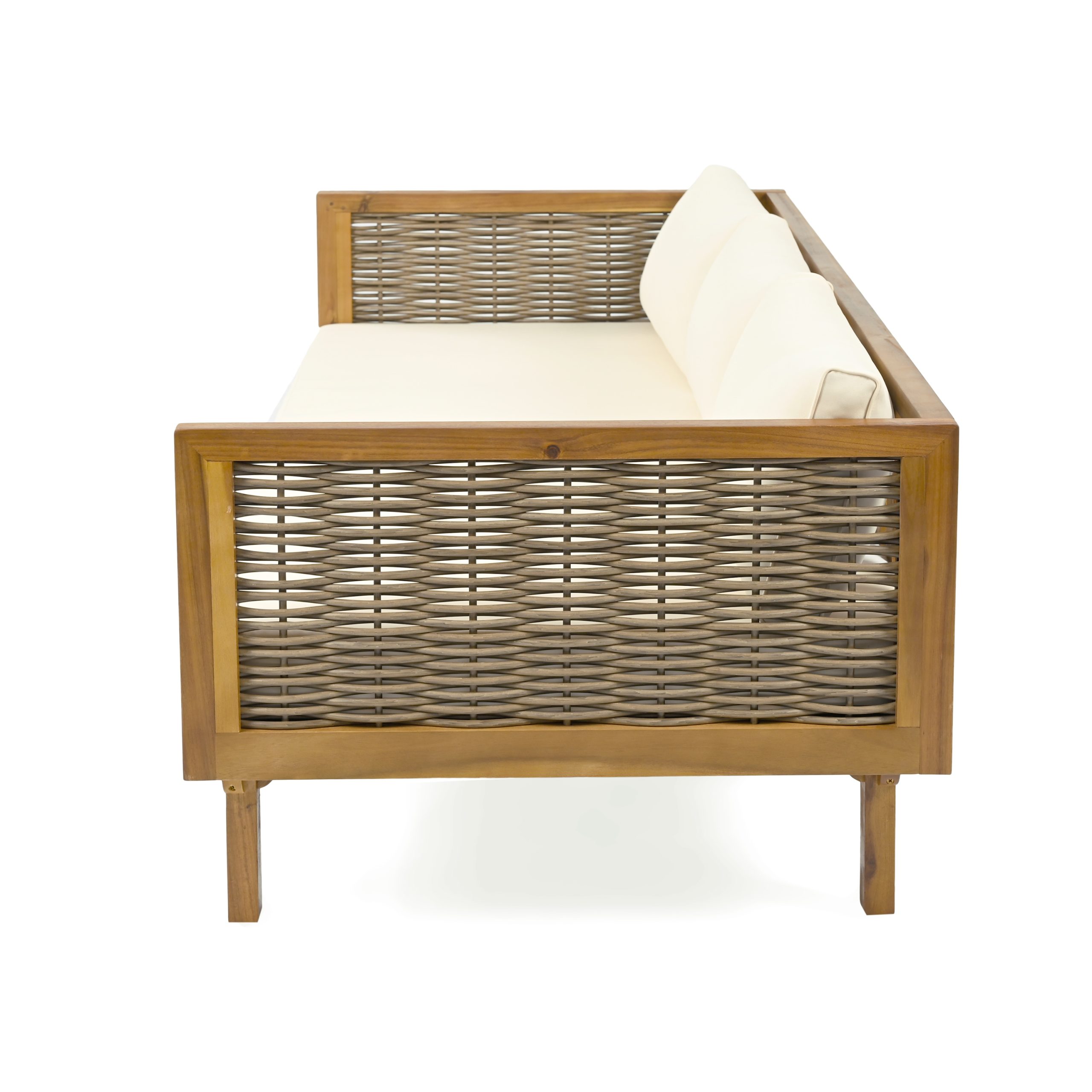 CLAREMONT 3 SEATER DAYBED WITH RATTAN ARMS (BEIGE CUSHION) - Image 6