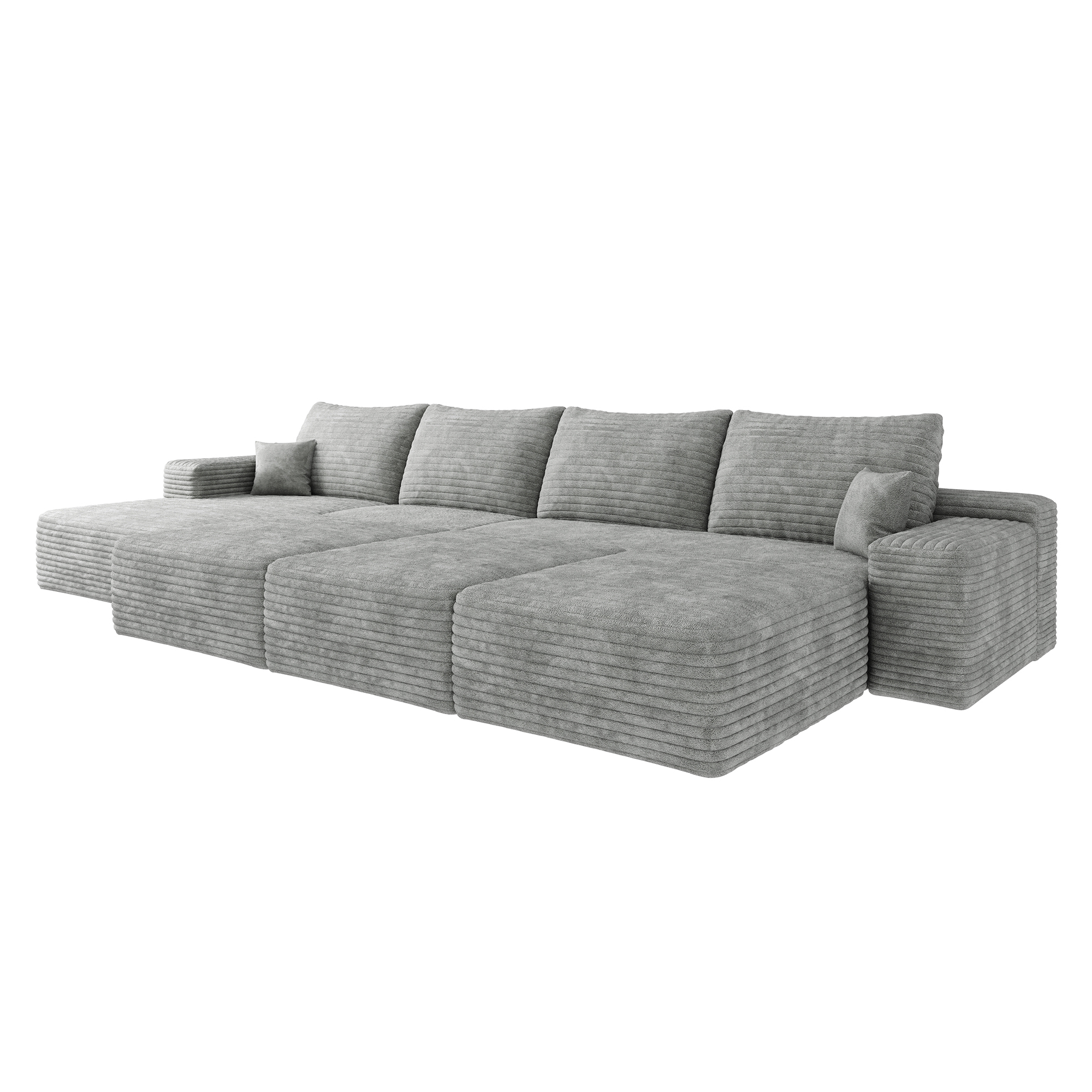 135"Large size modular cloud sofa 6 seats down sofa bed apartment living room sofa ,No Assembly Required,Grey(Plush Corduroy Fabric) - Image 5