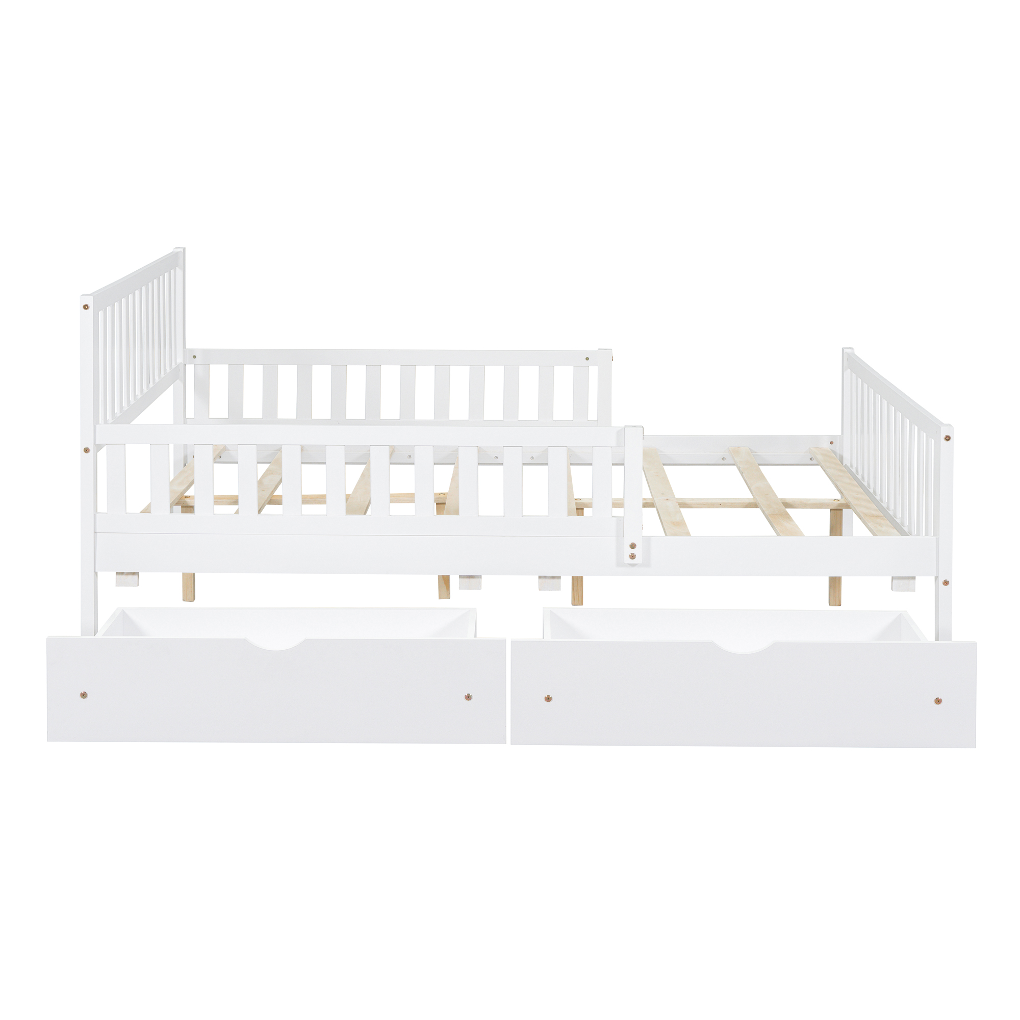 Full Size Wood Platform Bed with Guardrails on Both Sides and Two Storage Drawers ,White - Image 5