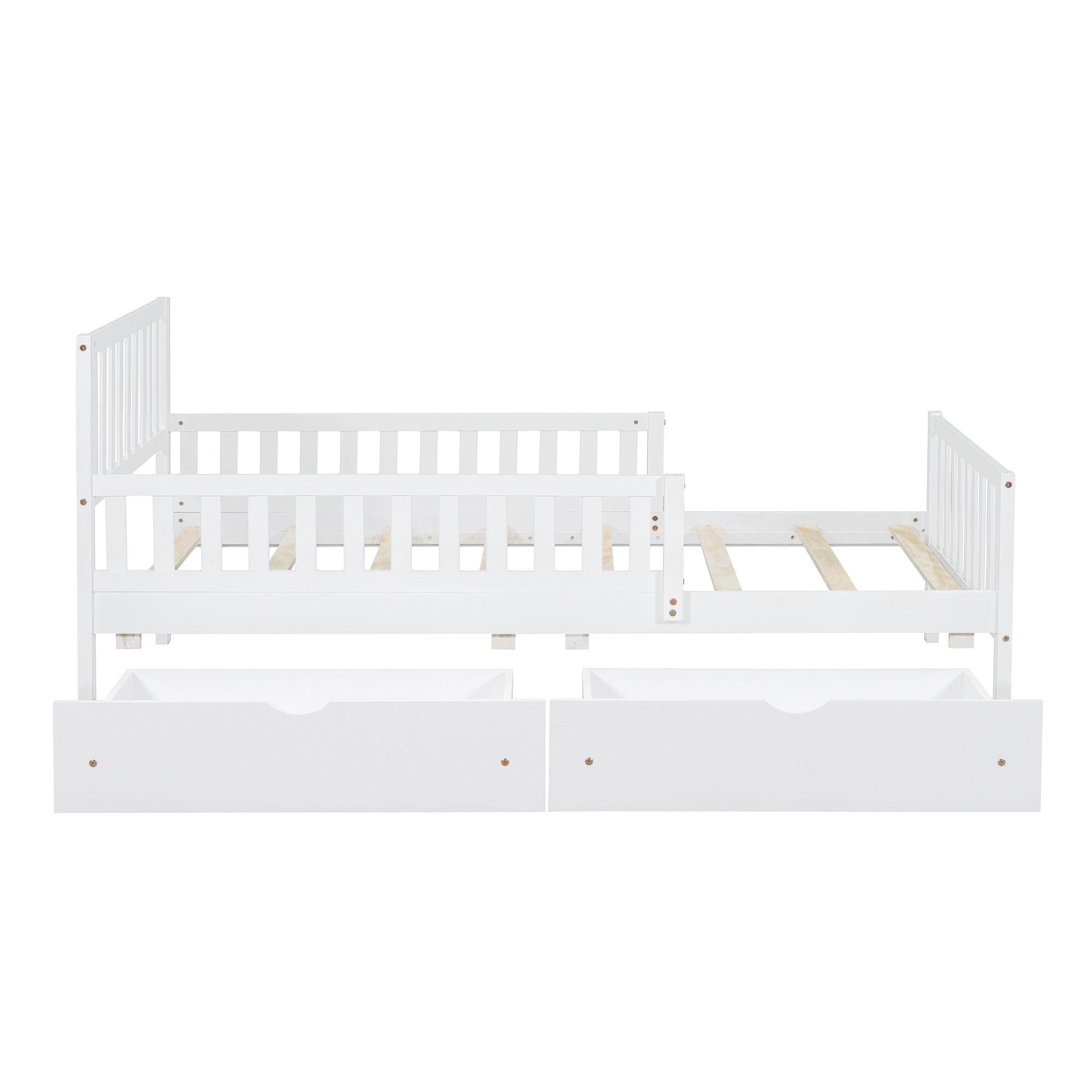 Twin Size Wood Platform Bed with Guardrails on Both Sides and Two Storage Drawers ,White - Image 5