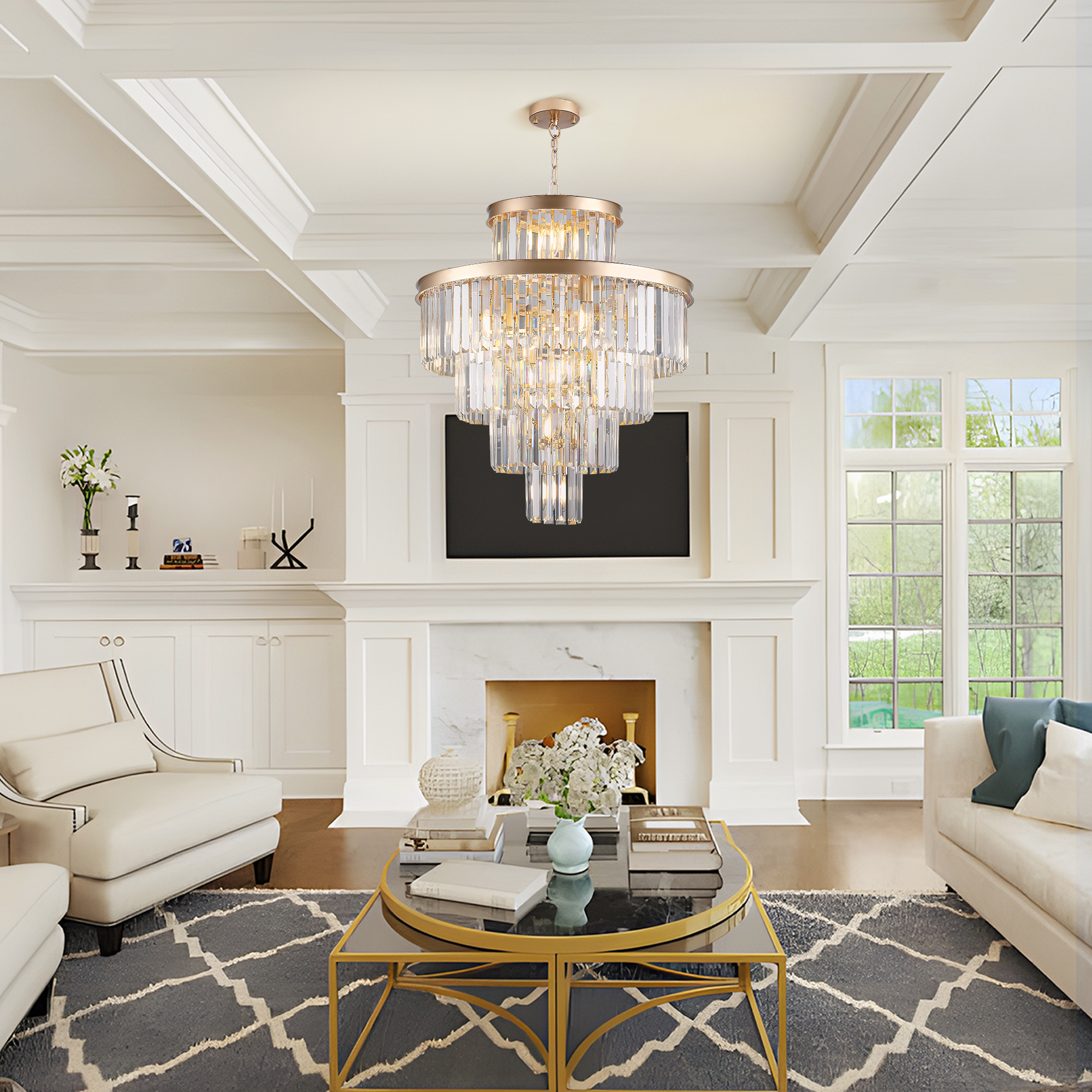 (Same as W1340P188536)Golden Luxury Crystal Chandelier Modern Chandeliers Lights Fixture Hanging Pendant Light Fixture for Dining Room Bedroom Living Room Dia 23.6 Inch-Gold - Image 2