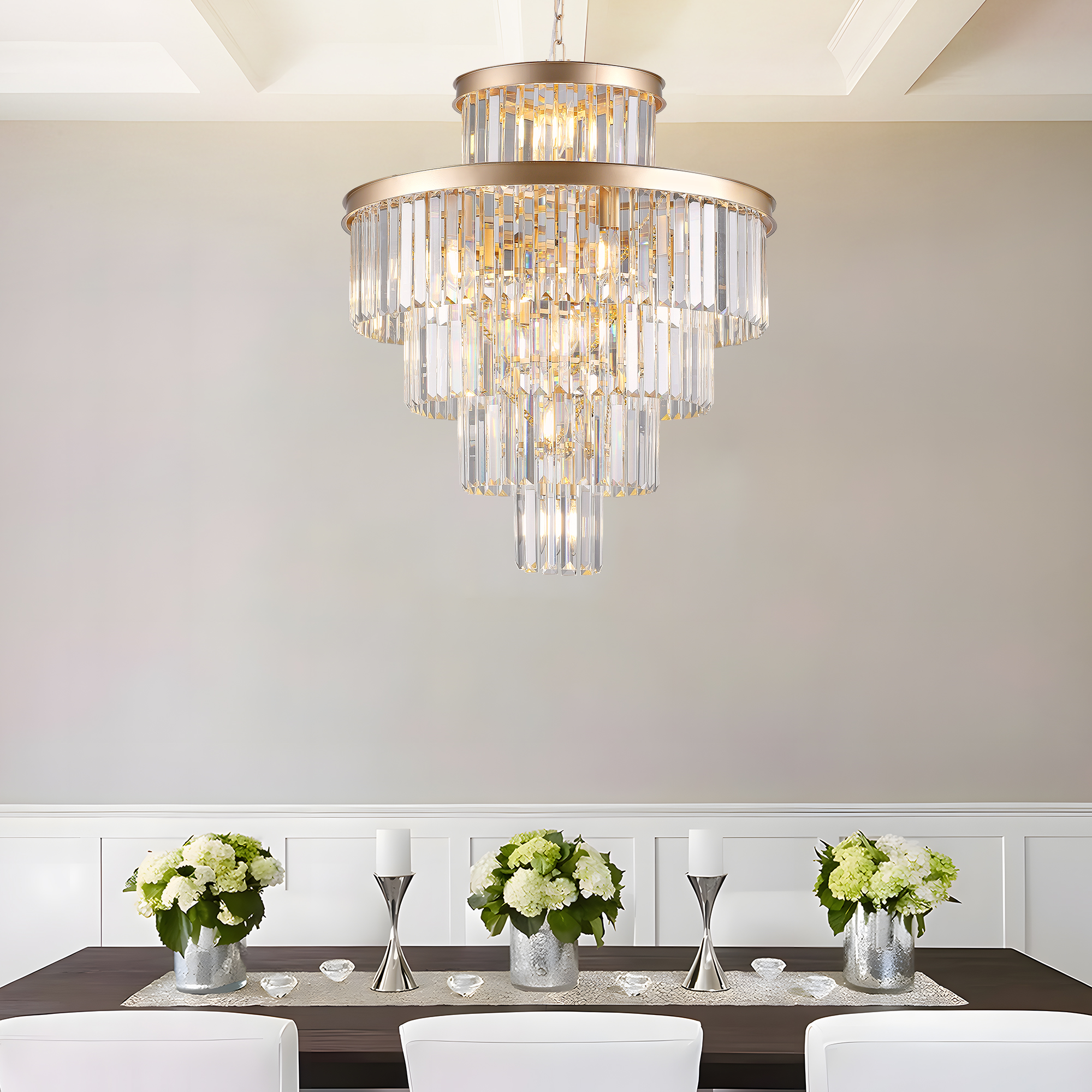 (Same as W1340P188536)Golden Luxury Crystal Chandelier Modern Chandeliers Lights Fixture Hanging Pendant Light Fixture for Dining Room Bedroom Living Room Dia 23.6 Inch-Gold - Image 3