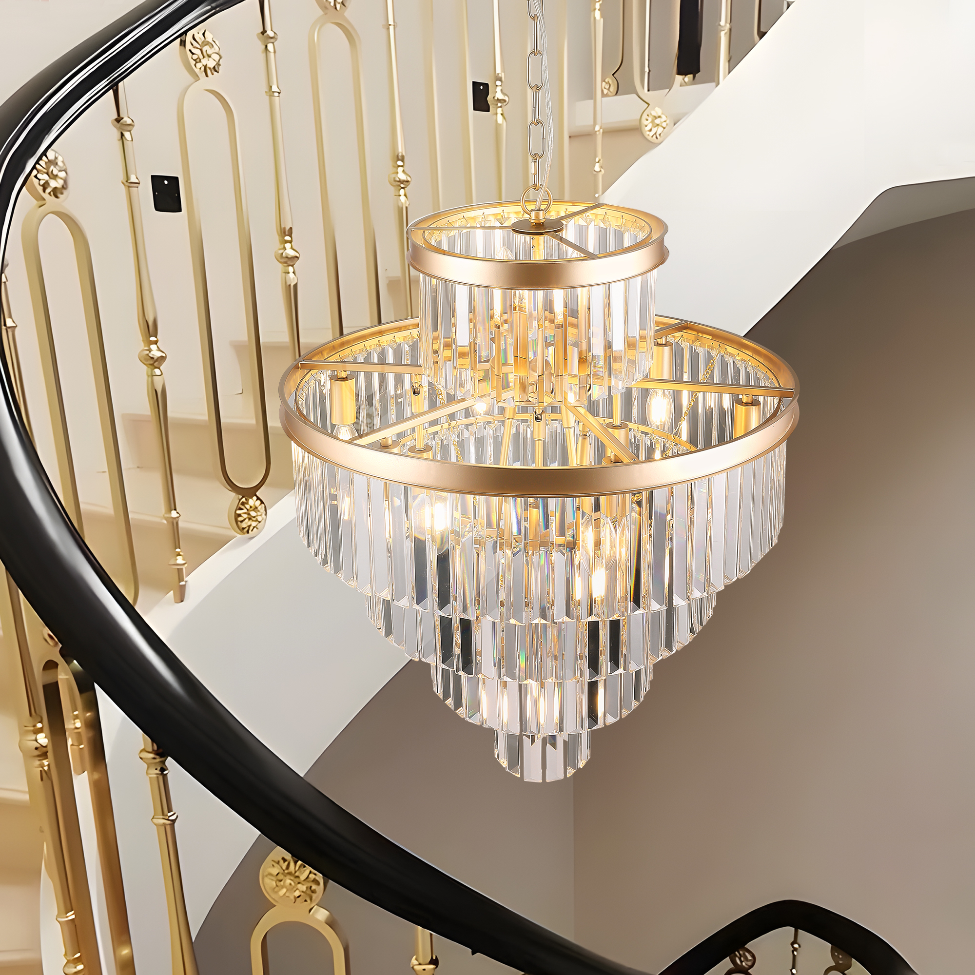 (Same as W1340P188536)Golden Luxury Crystal Chandelier Modern Chandeliers Lights Fixture Hanging Pendant Light Fixture for Dining Room Bedroom Living Room Dia 23.6 Inch-Gold - Image 5