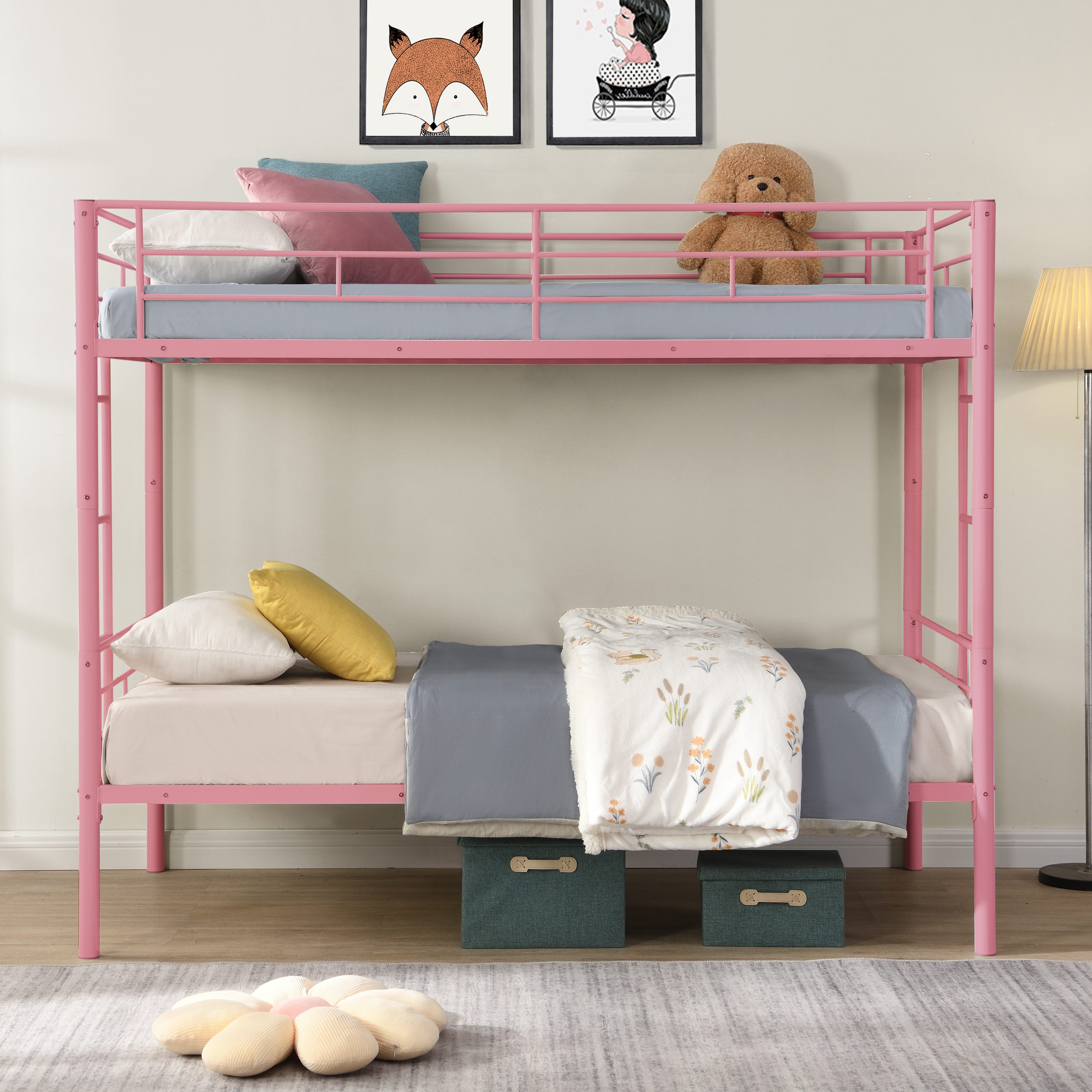 METAL BUNK BED PINK Twin Over Twin - Image 2