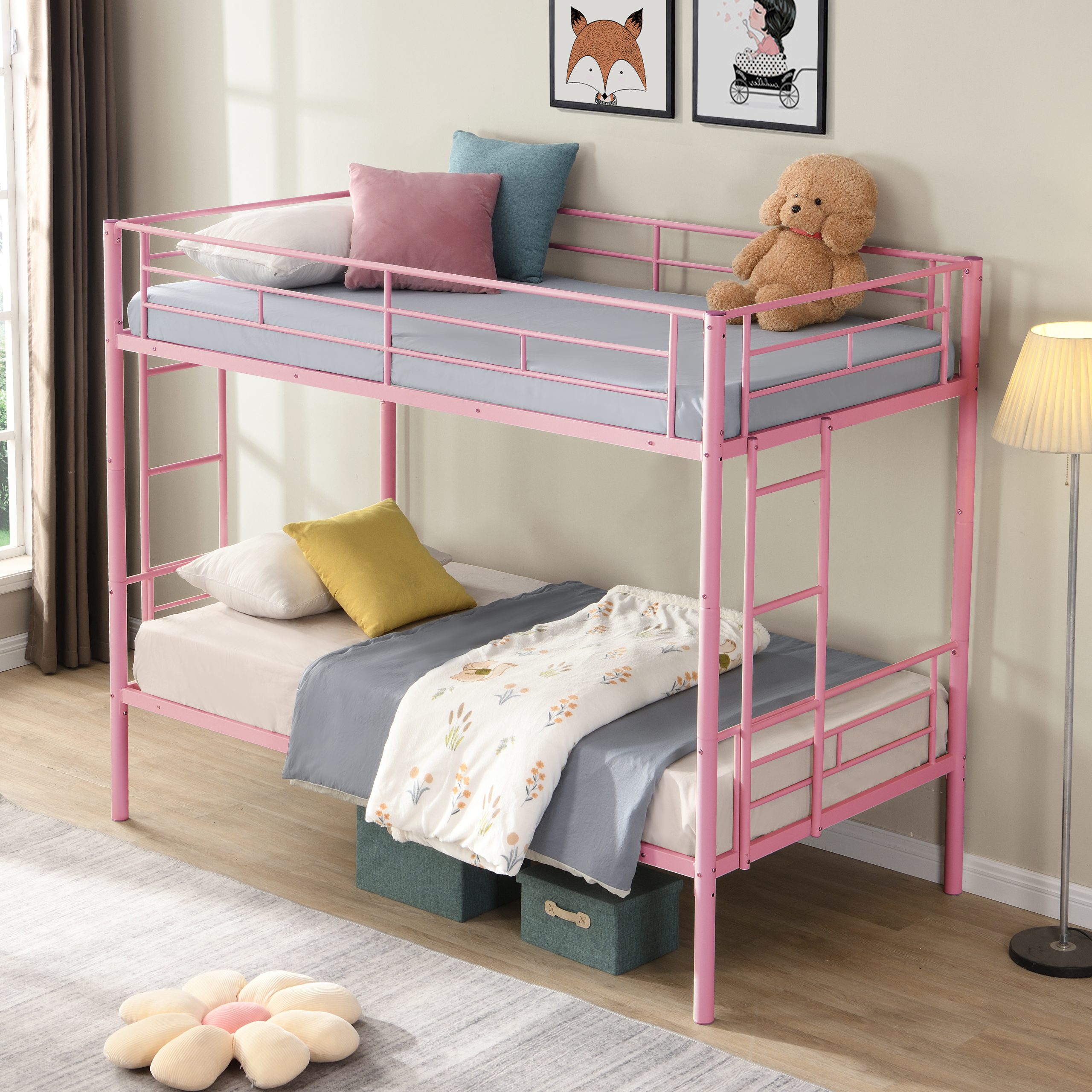 METAL BUNK BED PINK Twin Over Twin - Image 3