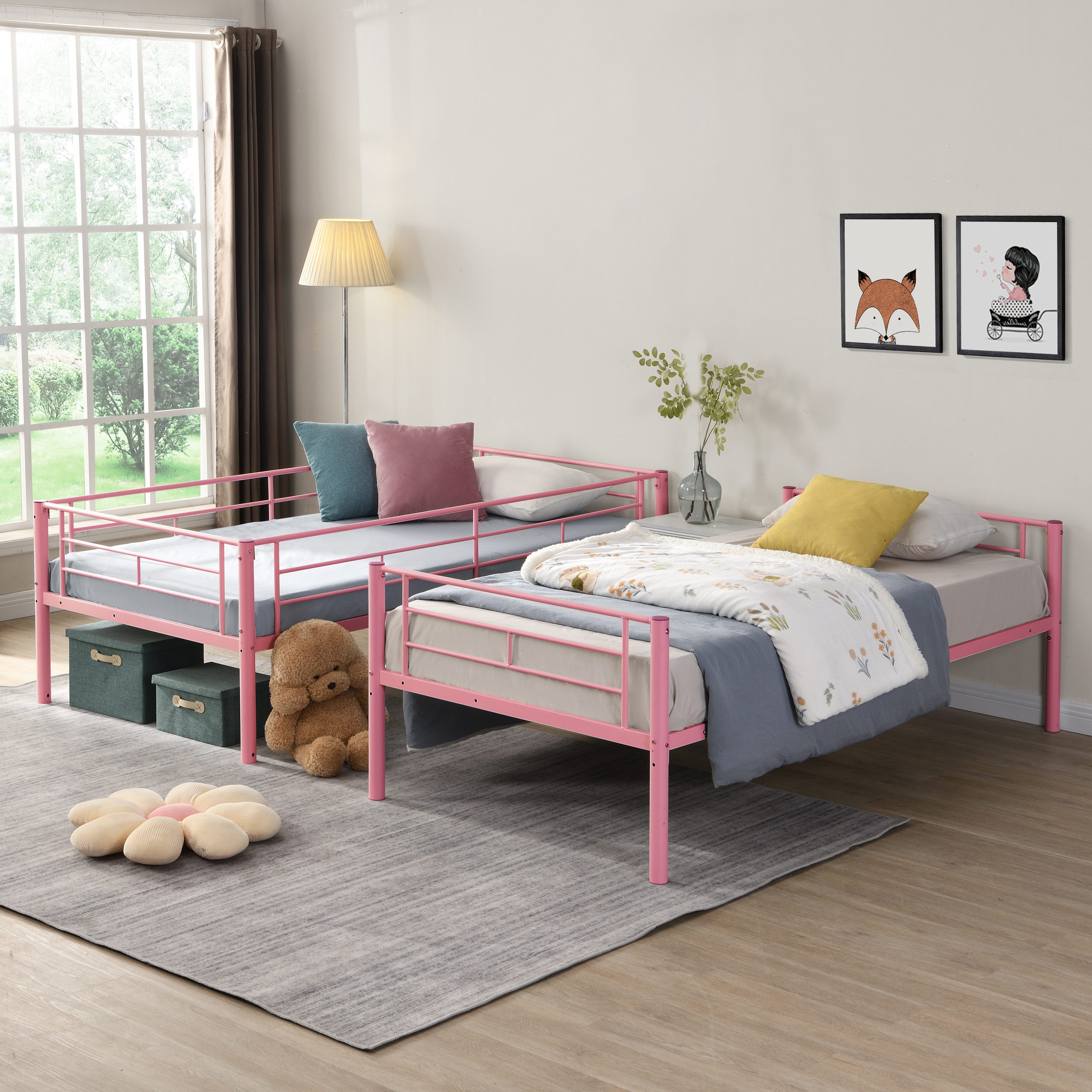METAL BUNK BED PINK Twin Over Twin - Image 4