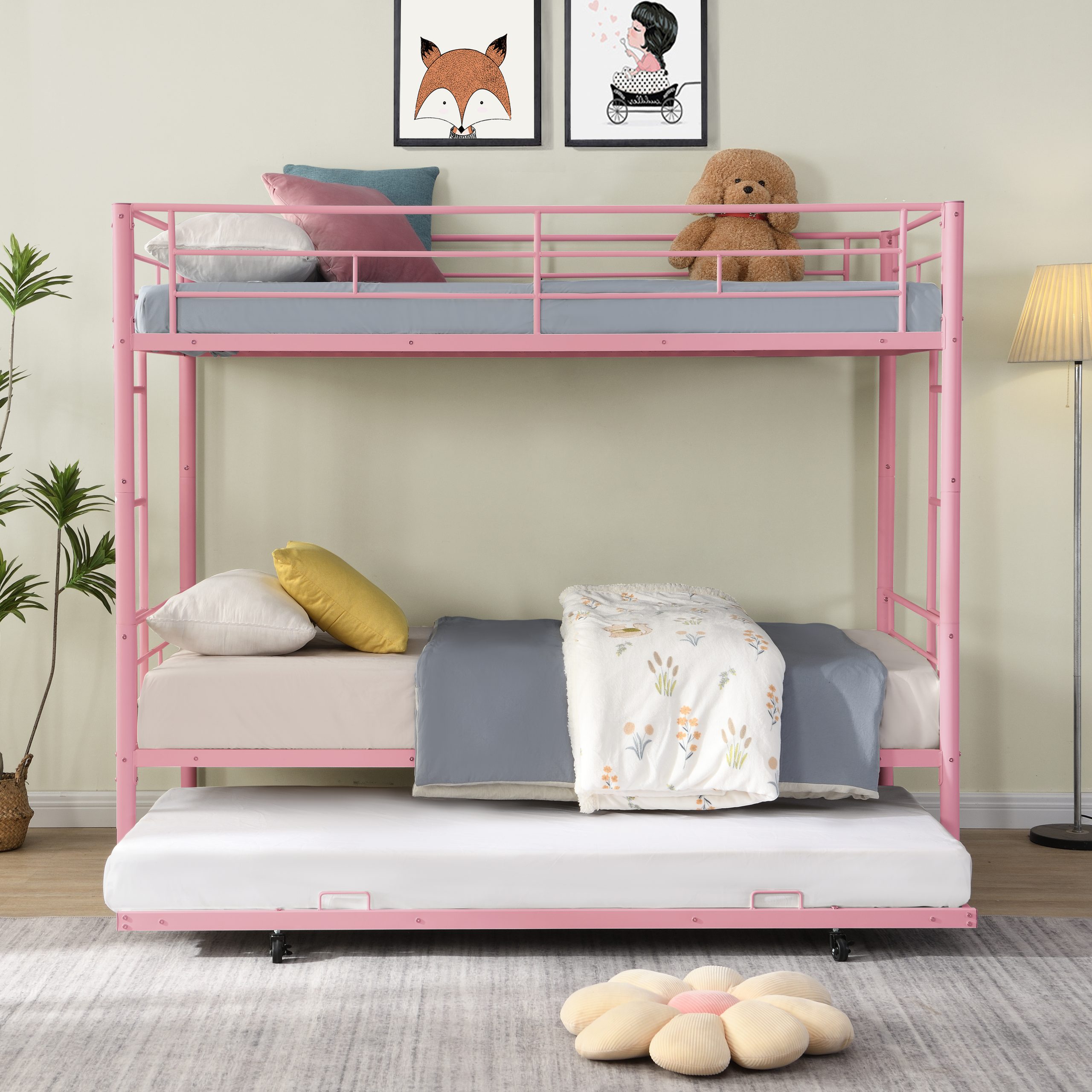 METAL Bunk Bed with trundle Pink - Image 2