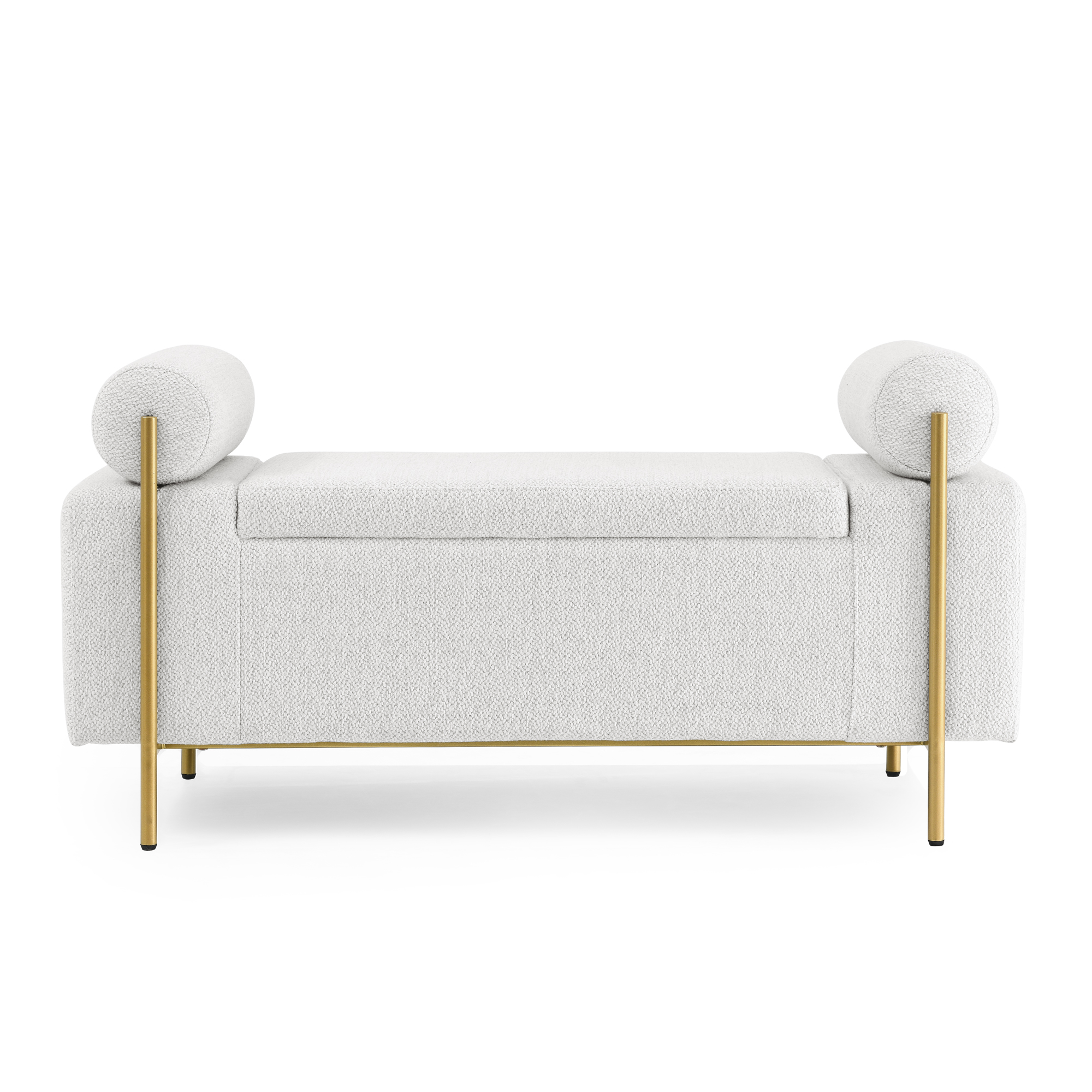 Elegant Upholstered Linen Storage Bench with Cylindrical Arms and Iron Legs for Hallway Living Room Bedroom, White - Image 6
