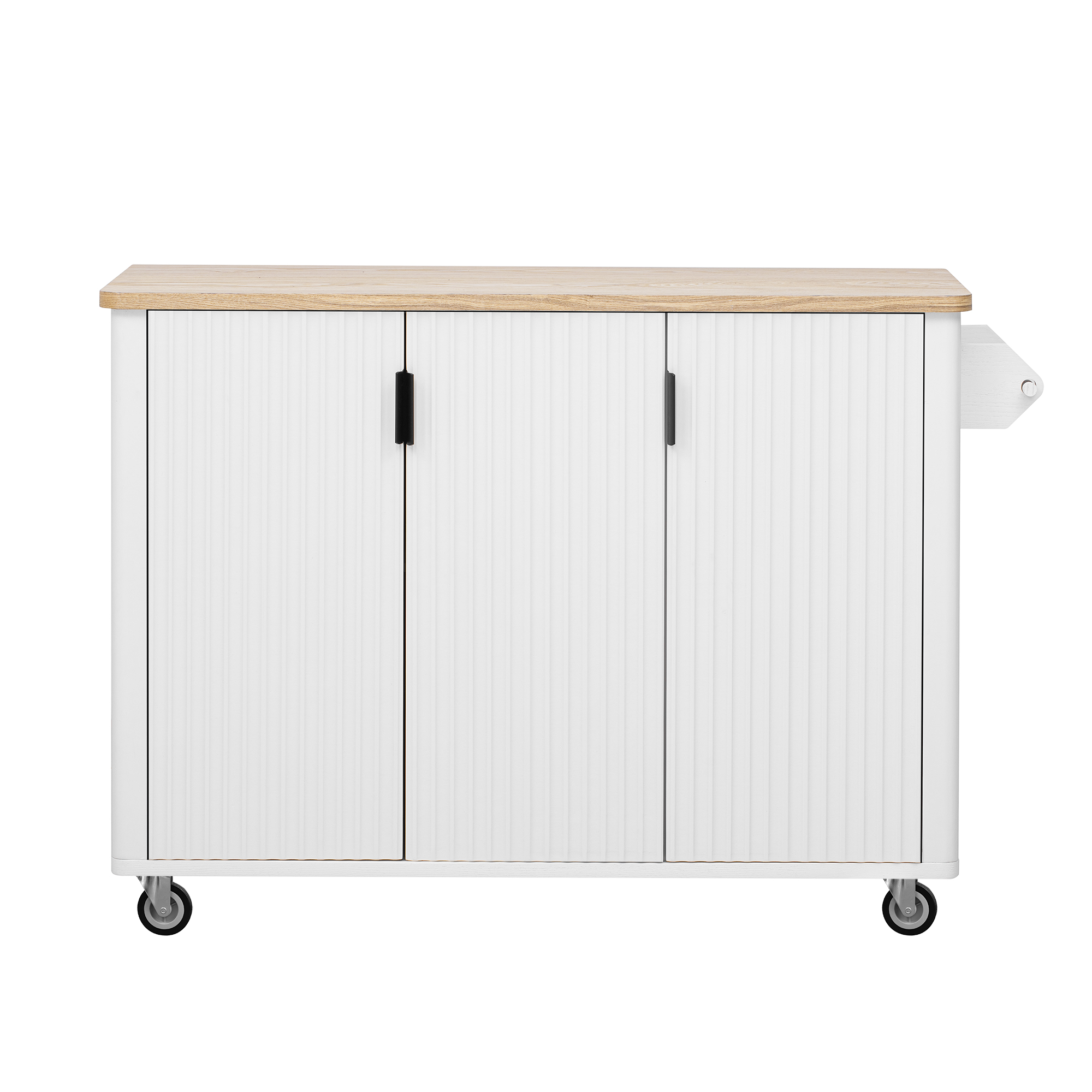 K&K 51" Fluted Kitchen Island with Drop Leaf, Farmhouse Accent Kitchen Island on Wheels with Internal Storage Rack, Rolling Kitchen Cart with Towel Rack for Kitchen, Dining Room, White Ash - Image 6