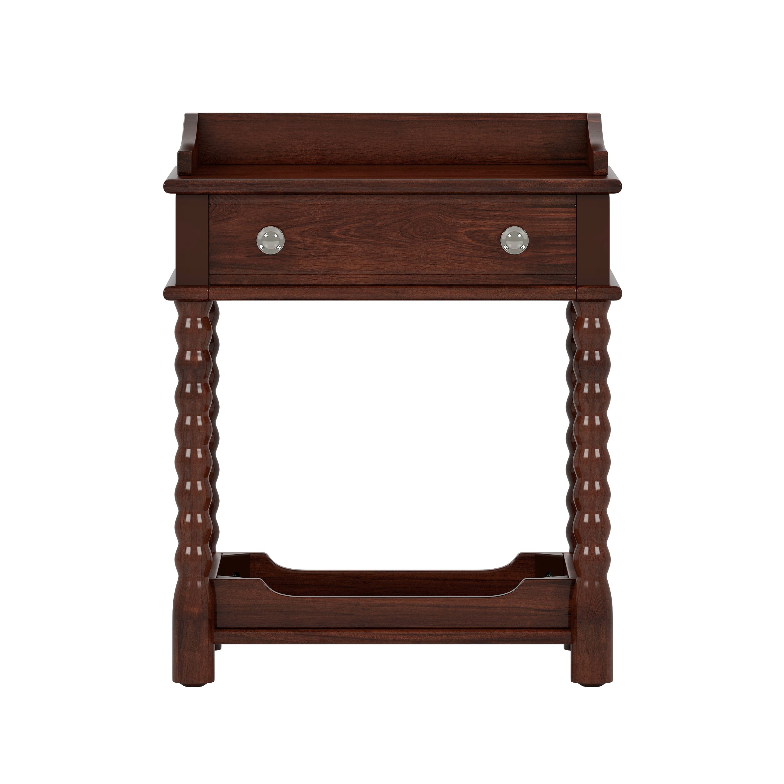 Retro Style Nightstand with Drawer and Open Shelf for Bedroom, Bedside Table with Turned Legs and Metal Handle,Walnut - Image 4