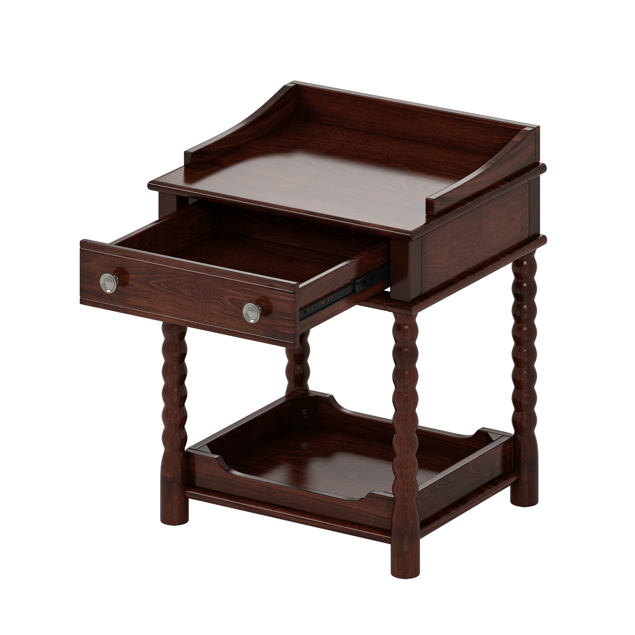 Retro Style Nightstand with Drawer and Open Shelf for Bedroom, Bedside Table with Turned Legs and Metal Handle,Walnut - Image 5