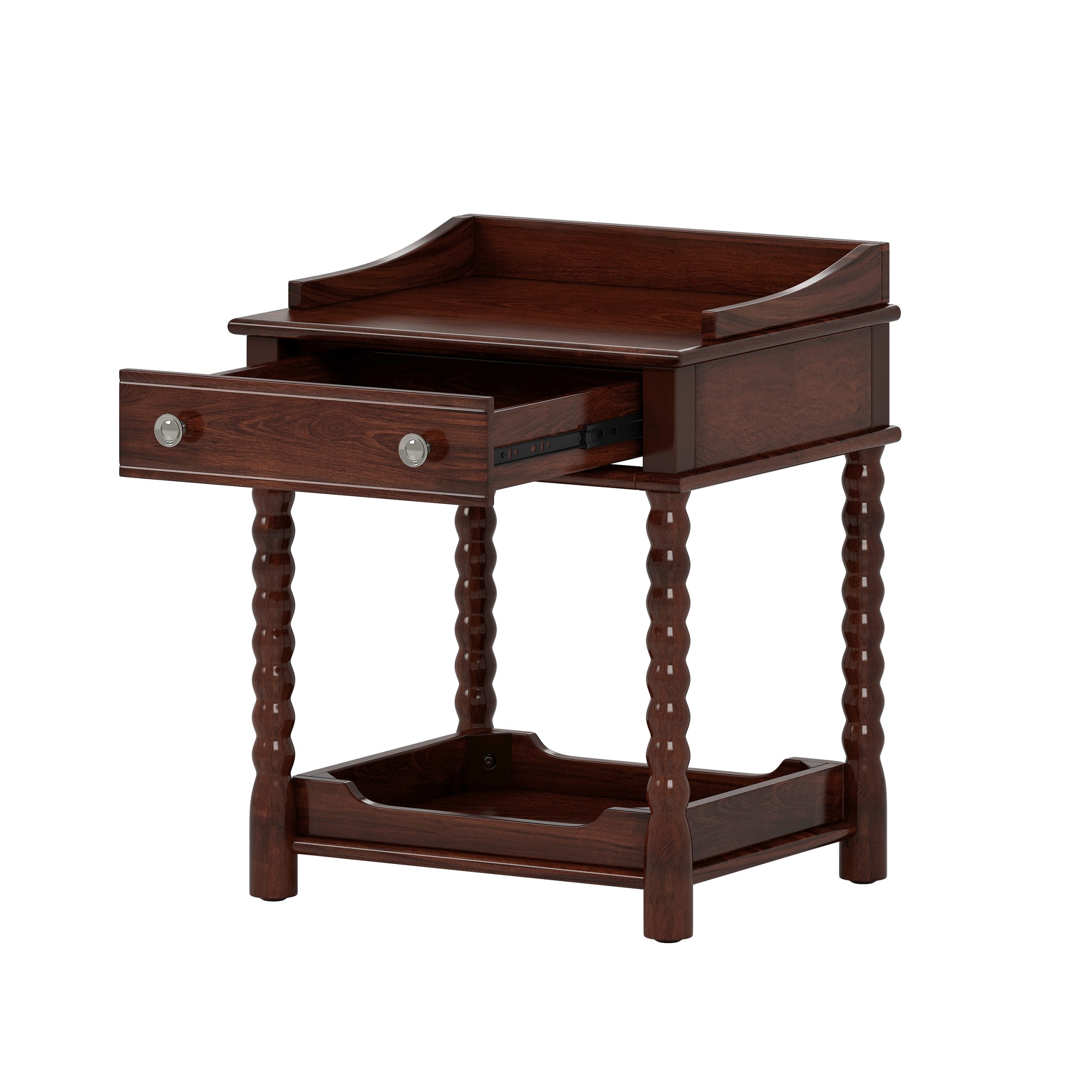 Retro Style Nightstand with Drawer and Open Shelf for Bedroom, Bedside Table with Turned Legs and Metal Handle,Walnut - Image 6