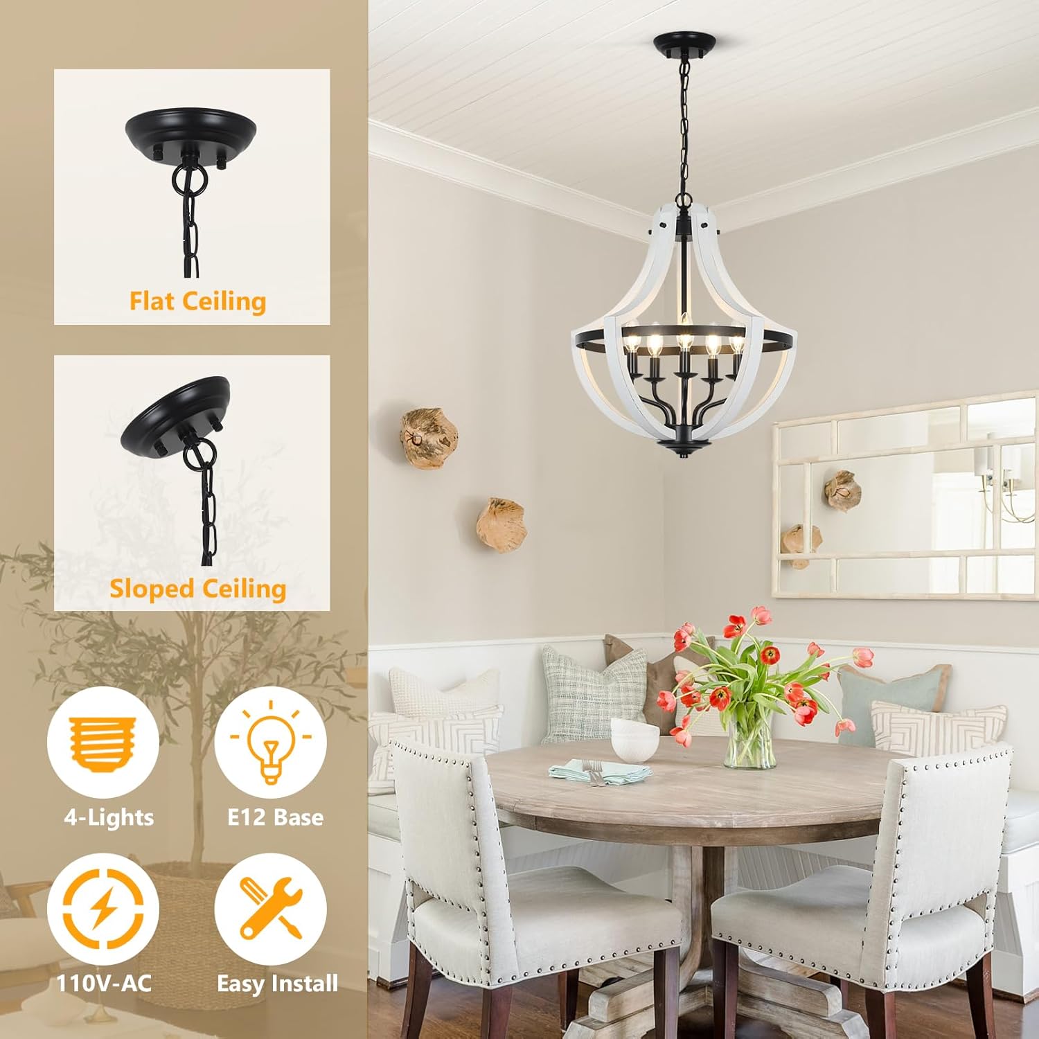 5-Light White Wood Chandeliers - Image 3