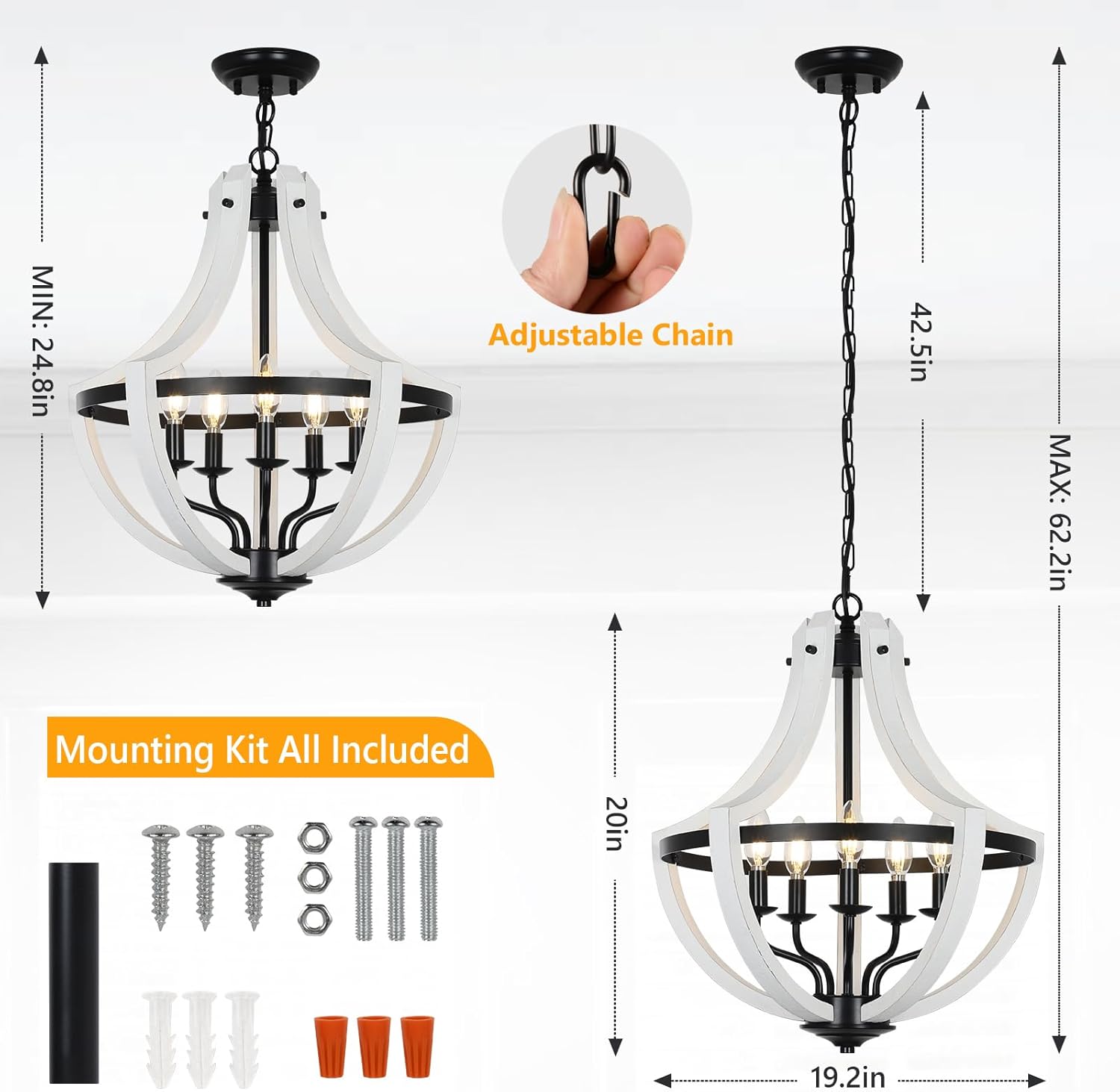 5-Light White Wood Chandeliers - Image 4