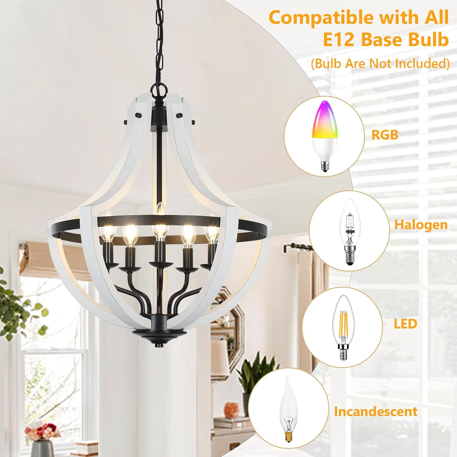 5-Light White Wood Chandeliers - Image 5