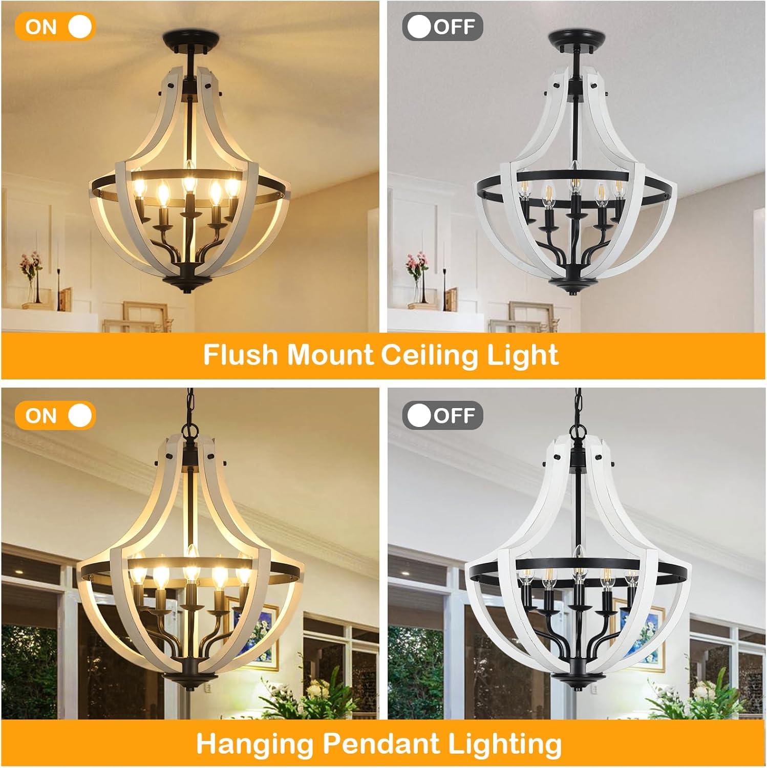 5-Light White Wood Chandeliers - Image 6
