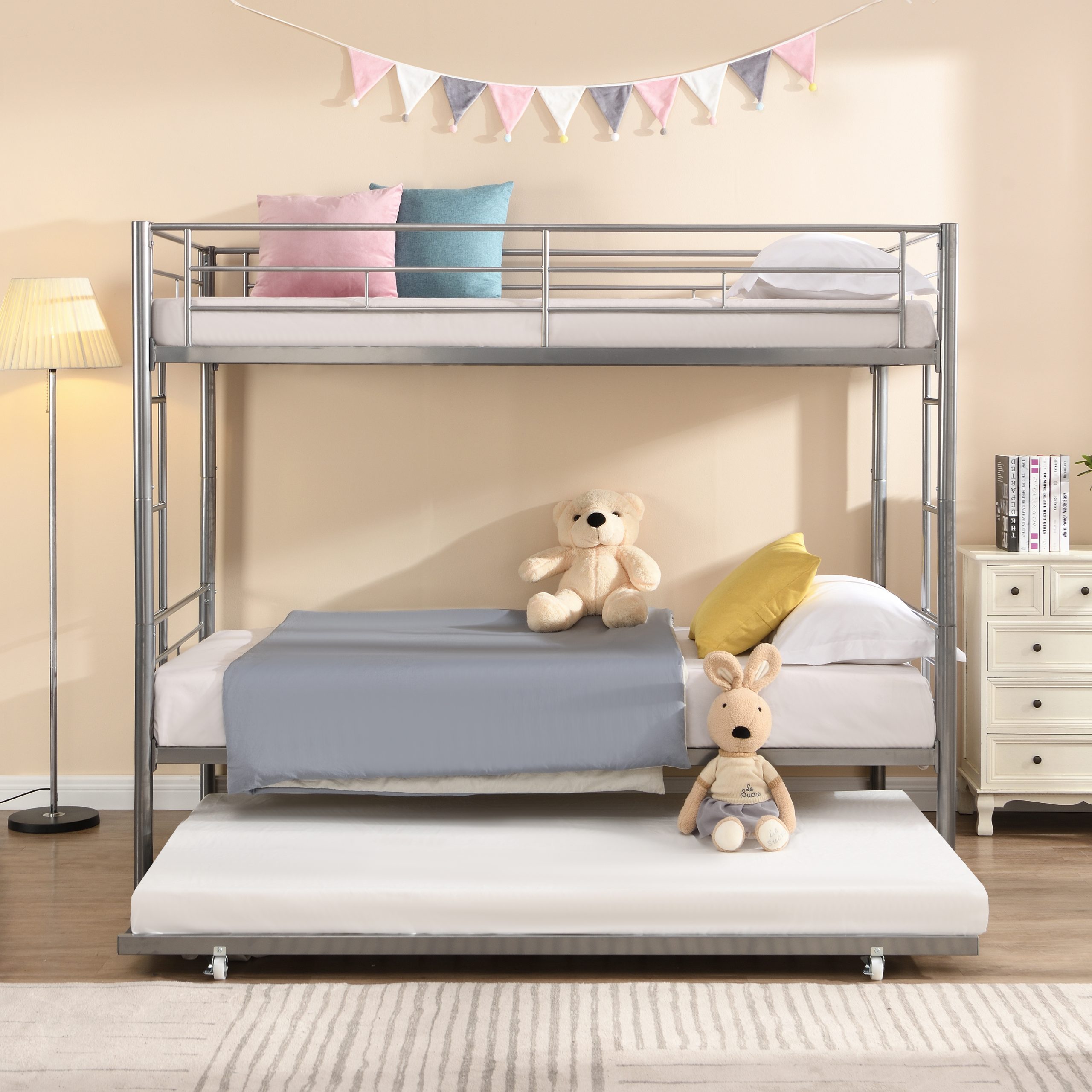 METAL BUNK BED WITH TRUNDLE SILVER - Image 2