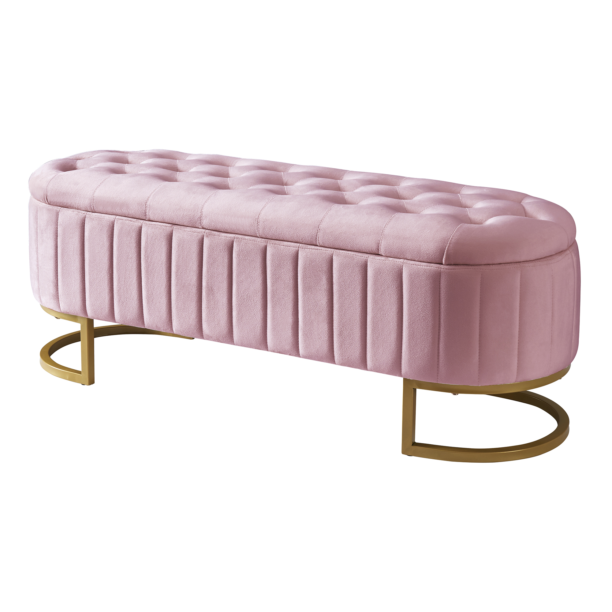 Elegant Upholstered Velvet Storage Ottoman with Button-Tufted,Storage Bench with Metal Legs for Bedroom,Living Room,Fully Assembled Except Legs,Pink - Image 4