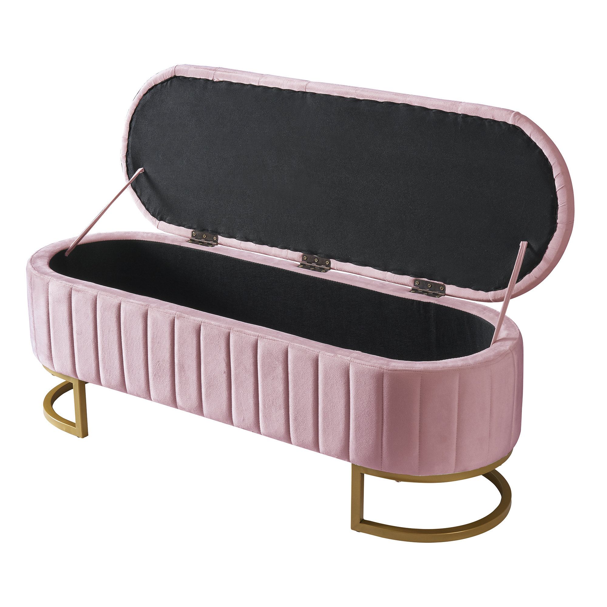 Elegant Upholstered Velvet Storage Ottoman with Button-Tufted,Storage Bench with Metal Legs for Bedroom,Living Room,Fully Assembled Except Legs,Pink - Image 5
