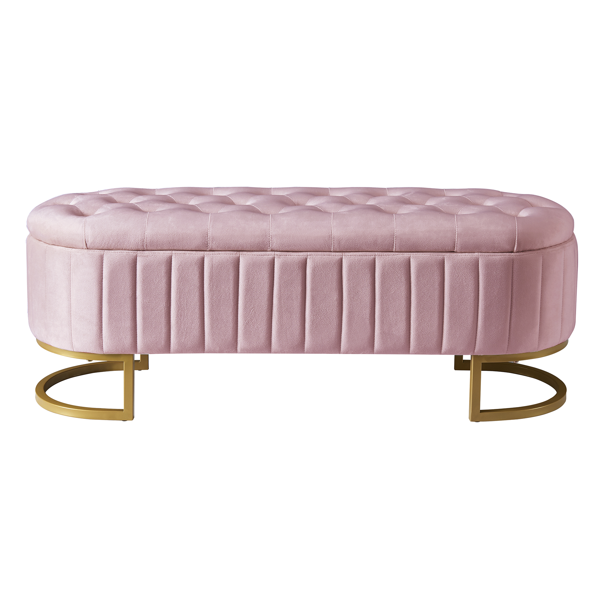 Elegant Upholstered Velvet Storage Ottoman with Button-Tufted,Storage Bench with Metal Legs for Bedroom,Living Room,Fully Assembled Except Legs,Pink - Image 6
