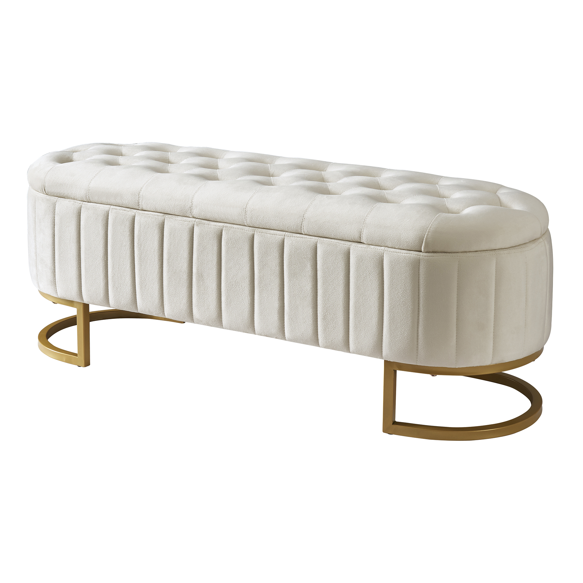 Elegant Upholstered Velvet Storage Ottoman with Button-Tufted,Storage Bench with Metal Legs for Bedroom,Living Room,Fully Assembled Except Legs,Beige - Image 4