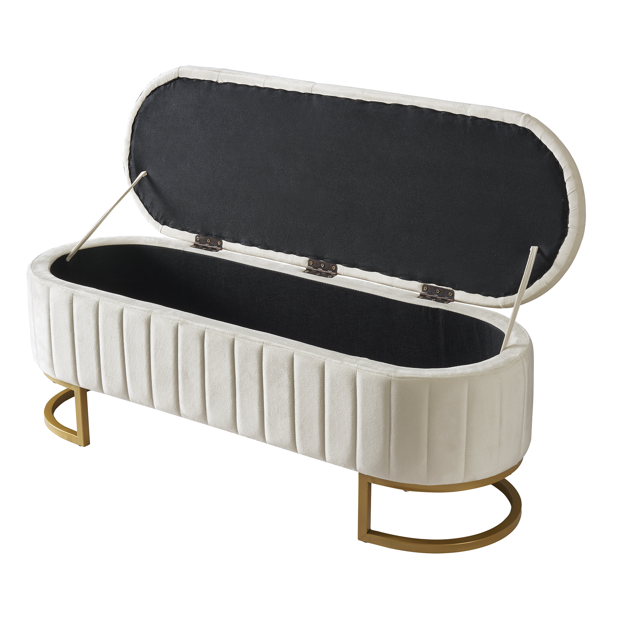 Elegant Upholstered Velvet Storage Ottoman with Button-Tufted,Storage Bench with Metal Legs for Bedroom,Living Room,Fully Assembled Except Legs,Beige - Image 5