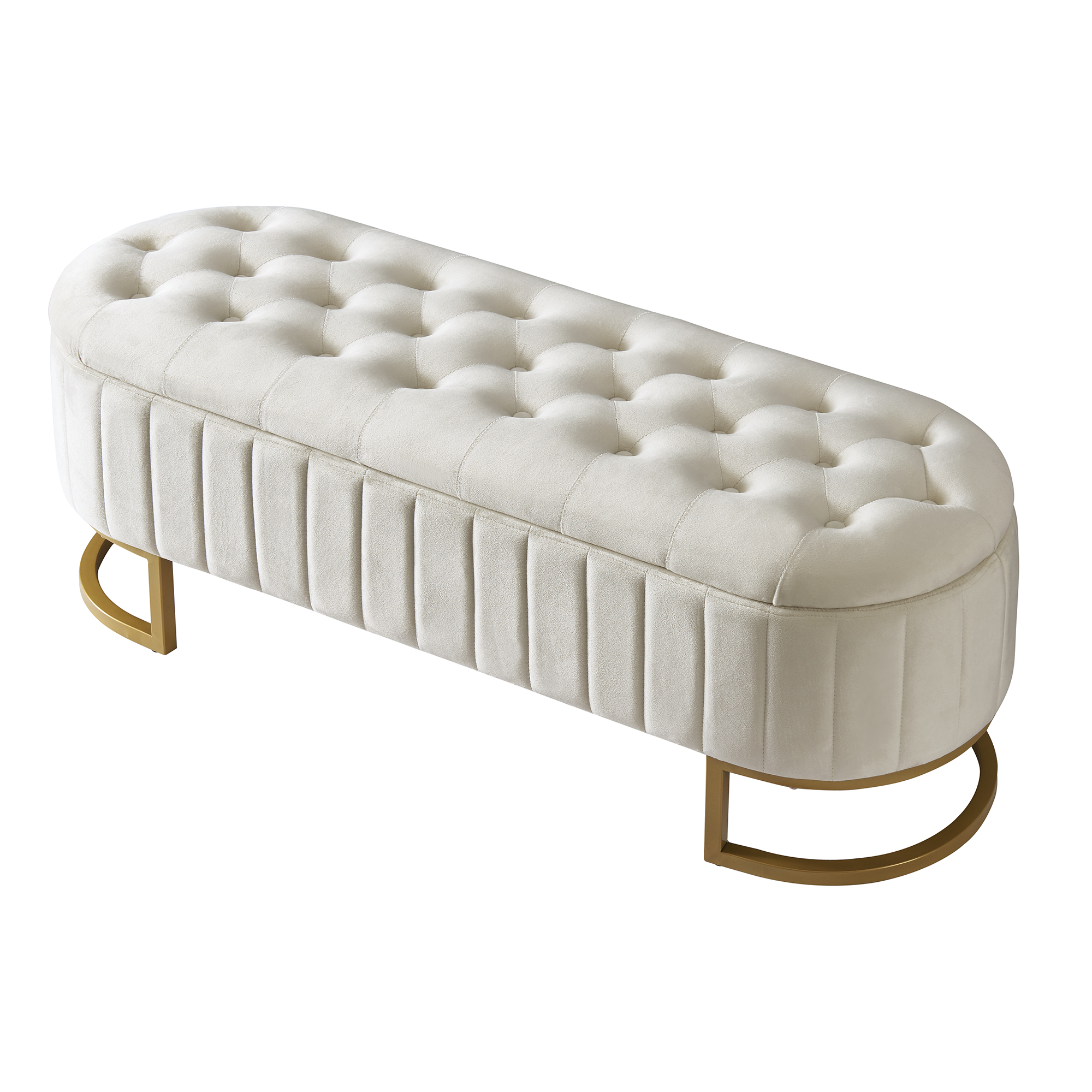 Elegant Upholstered Velvet Storage Ottoman with Button-Tufted,Storage Bench with Metal Legs for Bedroom,Living Room,Fully Assembled Except Legs,Beige - Image 6