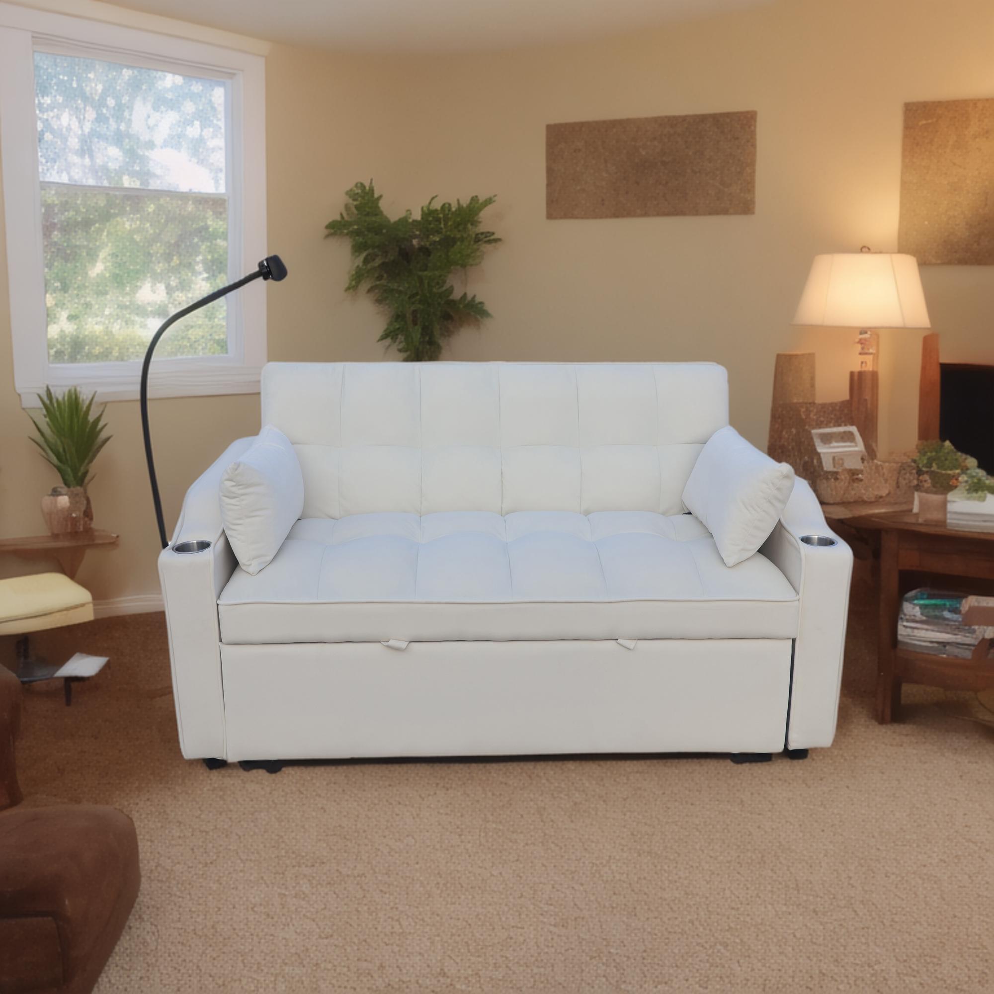 Modern Velvet Loveseat Futon Sofa Couch w/Pullout Bed,Small Love Seat Lounge Sofa with adjustable Reclining Backrest,Toss Pillows, Pockets,Furniture for Living Room,3 in 1 Convertible Sleeper Sofa Bed - Image 4