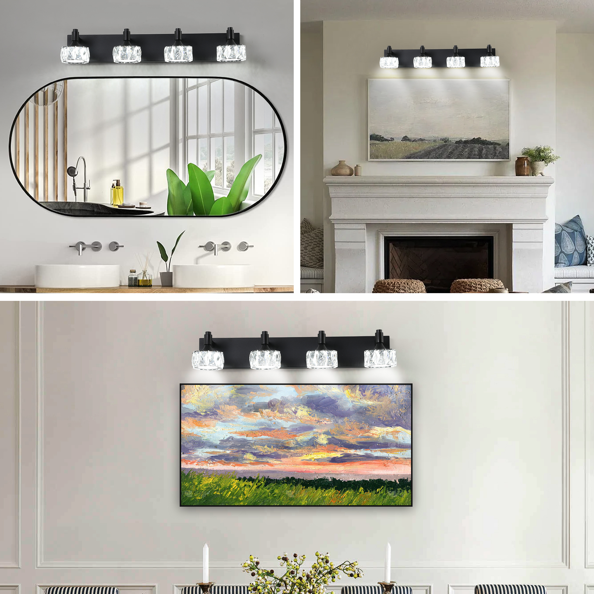 Modern 4-Light Matte Black LED Vanity Light Fixture with Crystal Glass Shades, Bathroom Wall Sconce for Elegant and Contemporary Home Decor - Image 4