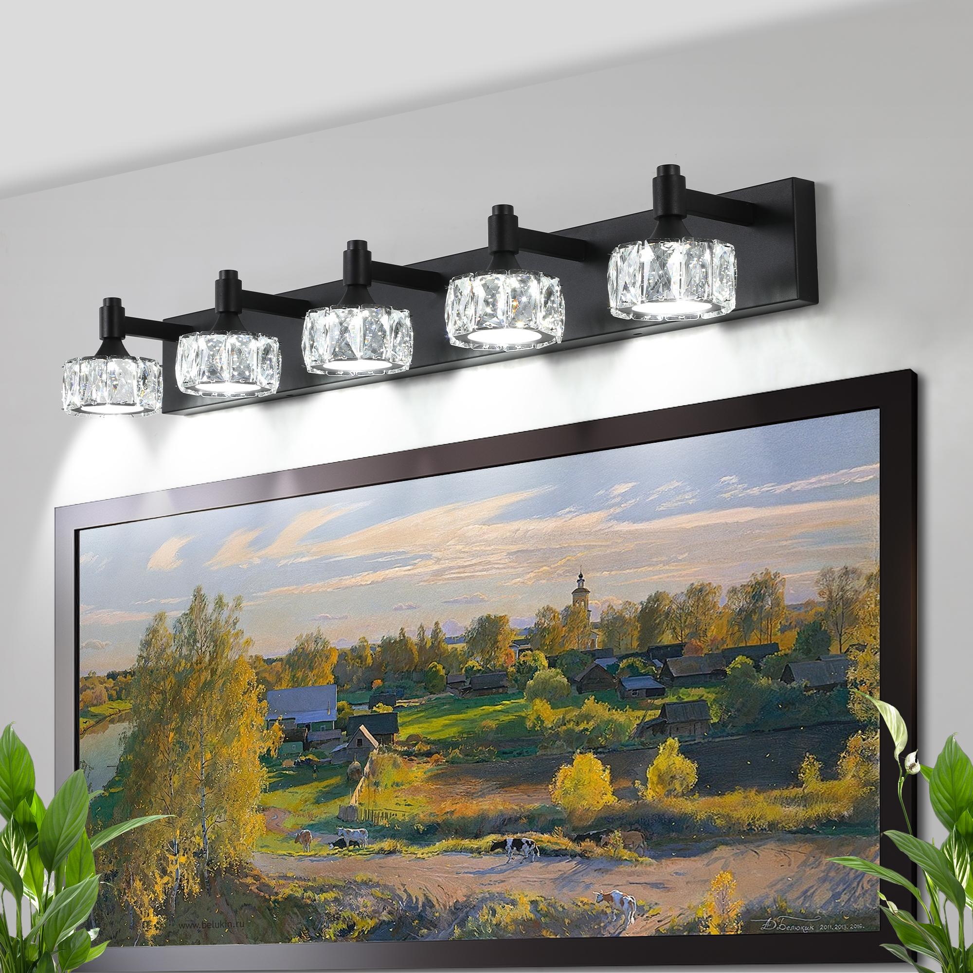 Modern 5-Light Matte Black LED Vanity Light Fixture with Crystal Glass Shades, Bathroom Wall Sconce for Elegant and Contemporary Home Decor - Image 2