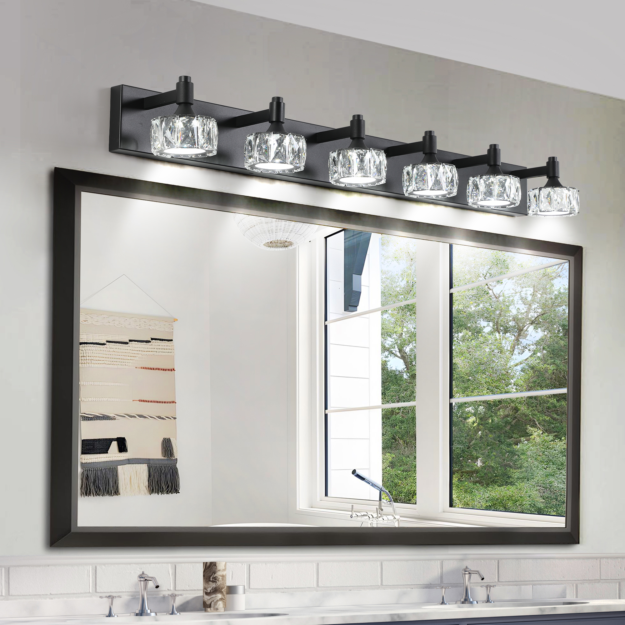 Modern 6-Light Matte Black LED Vanity Light Fixture with Crystal Glass Shades, Bathroom Wall Sconce for Elegant and Contemporary Home Decor - Image 2