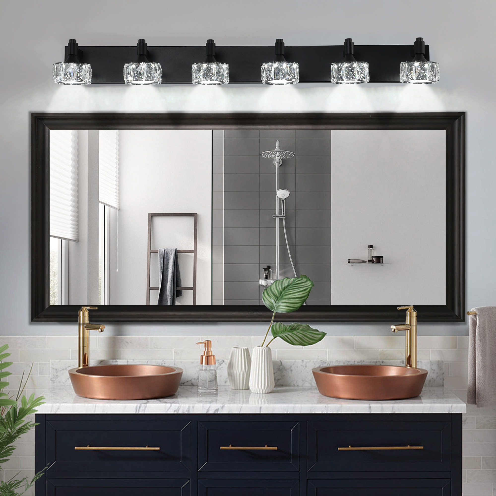 Modern 6-Light Matte Black LED Vanity Light Fixture with Crystal Glass Shades, Bathroom Wall Sconce for Elegant and Contemporary Home Decor - Image 3