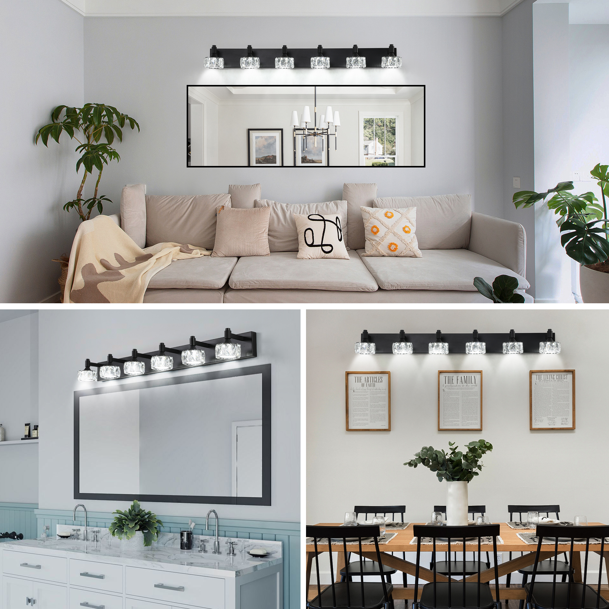 Modern 6-Light Matte Black LED Vanity Light Fixture with Crystal Glass Shades, Bathroom Wall Sconce for Elegant and Contemporary Home Decor - Image 4