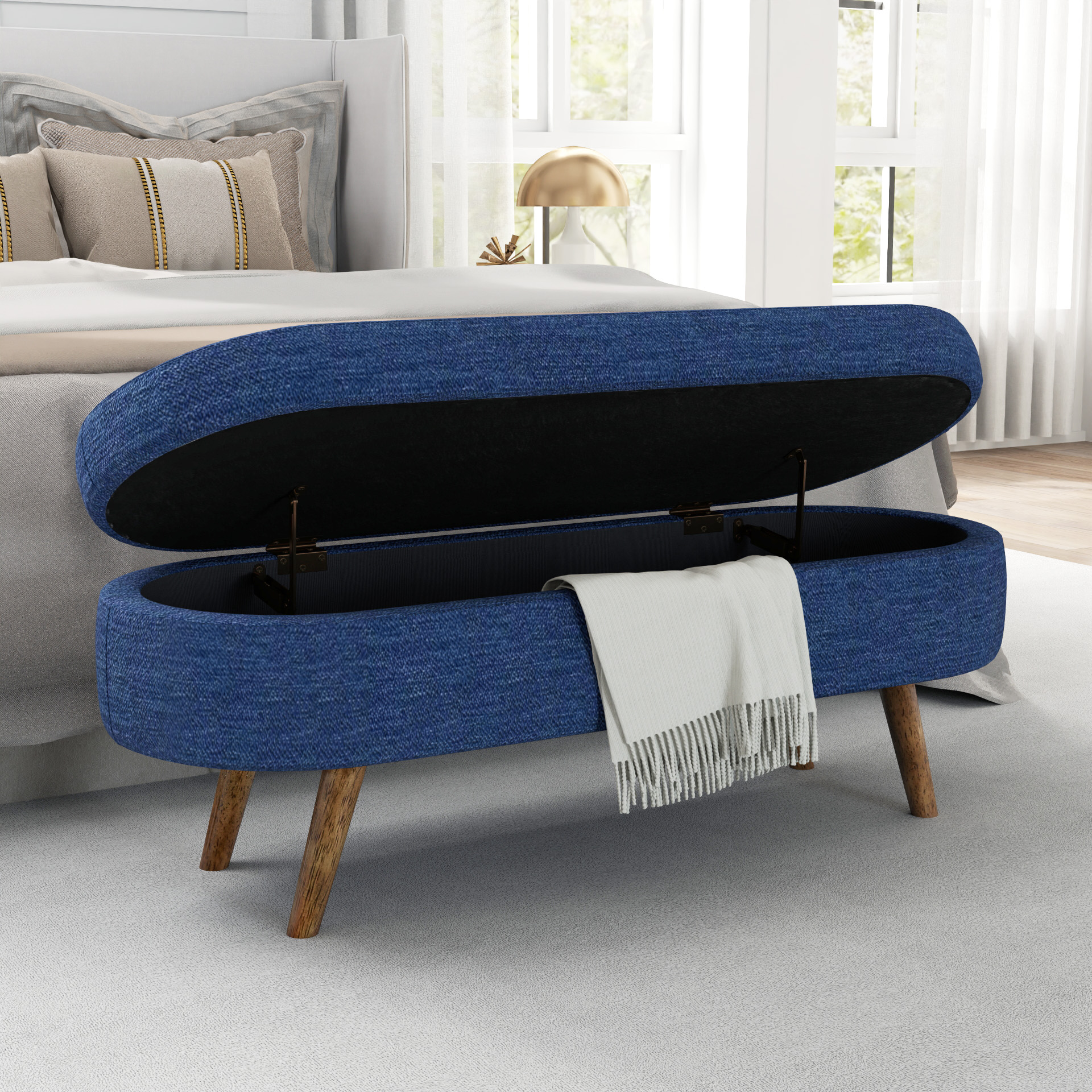 Ottoman Oval Storage Bench,Rubber Wood Legs,BLUE(43.5"x16"x16") - Image 2