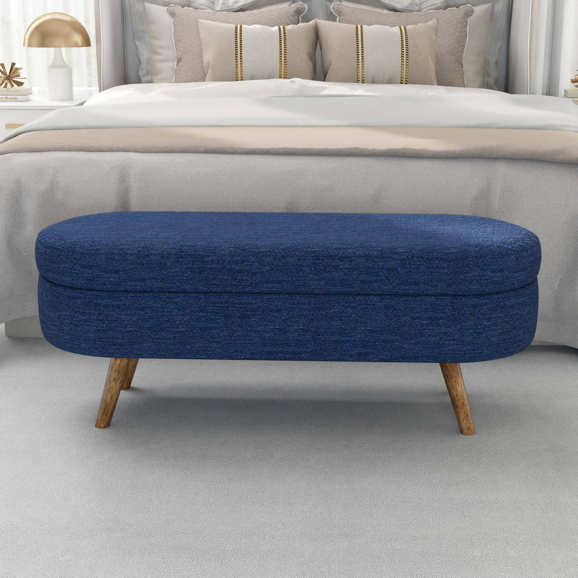 Ottoman Oval Storage Bench,Rubber Wood Legs,BLUE(43.5"x16"x16") - Image 3