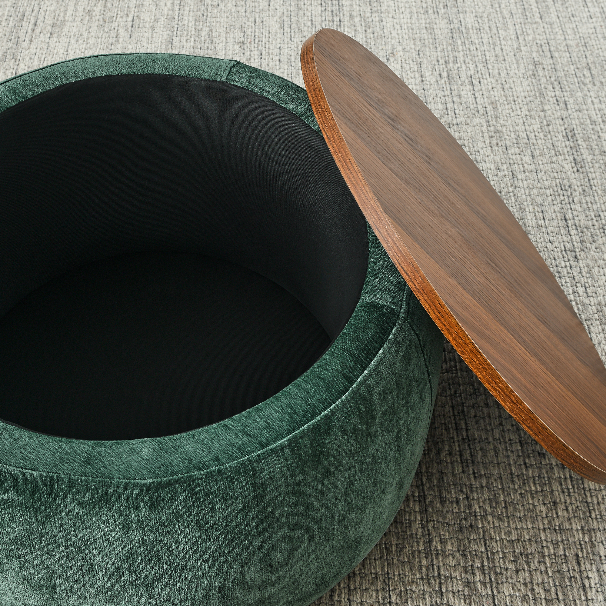 Round Storage Ottoman, 2 in 1 Function, Work as End table and Ottoman,with small seat,Green(25"x25"x14.7") - Image 4