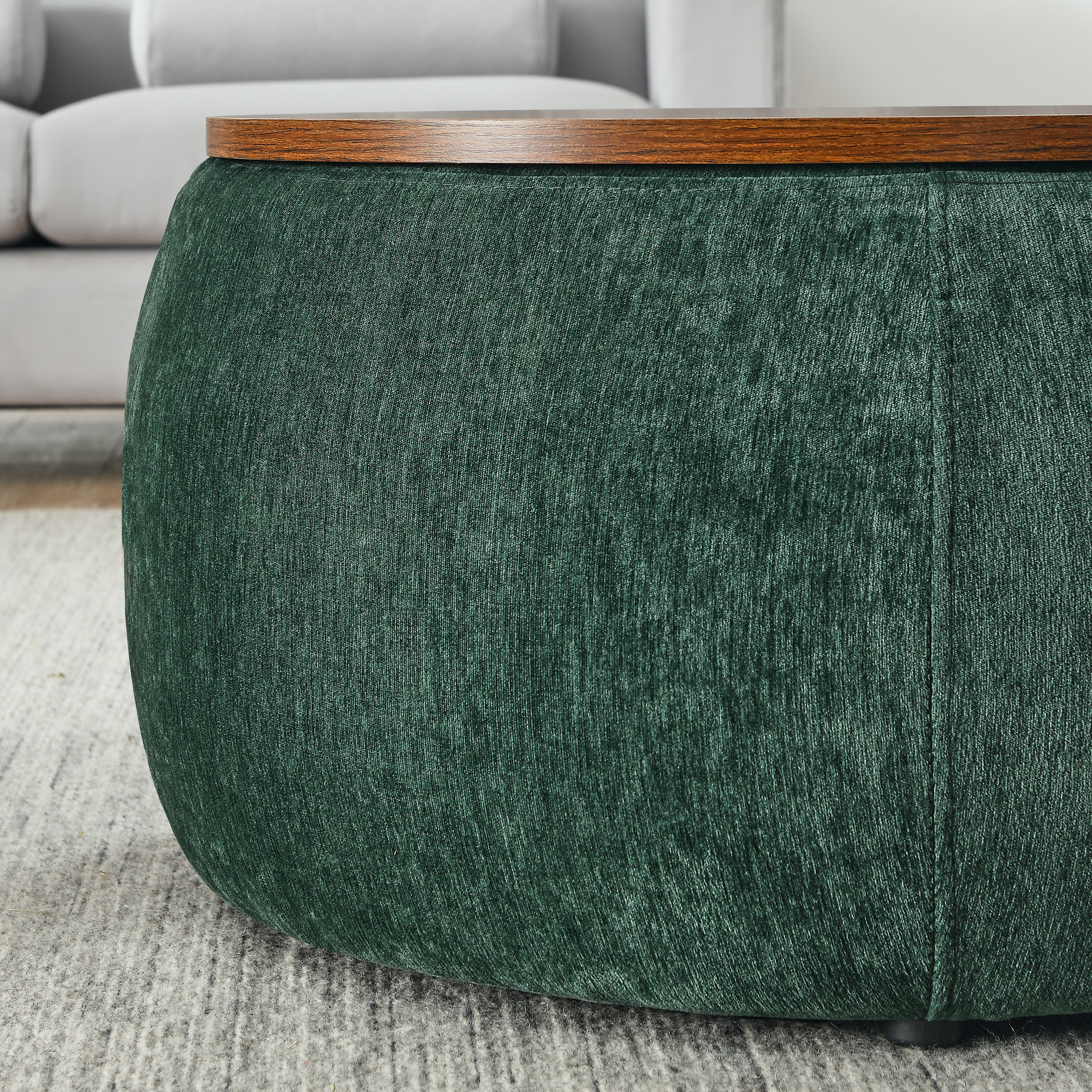 Round Storage Ottoman, 2 in 1 Function, Work as End table and Ottoman,with small seat,Green(25"x25"x14.7") - Image 5