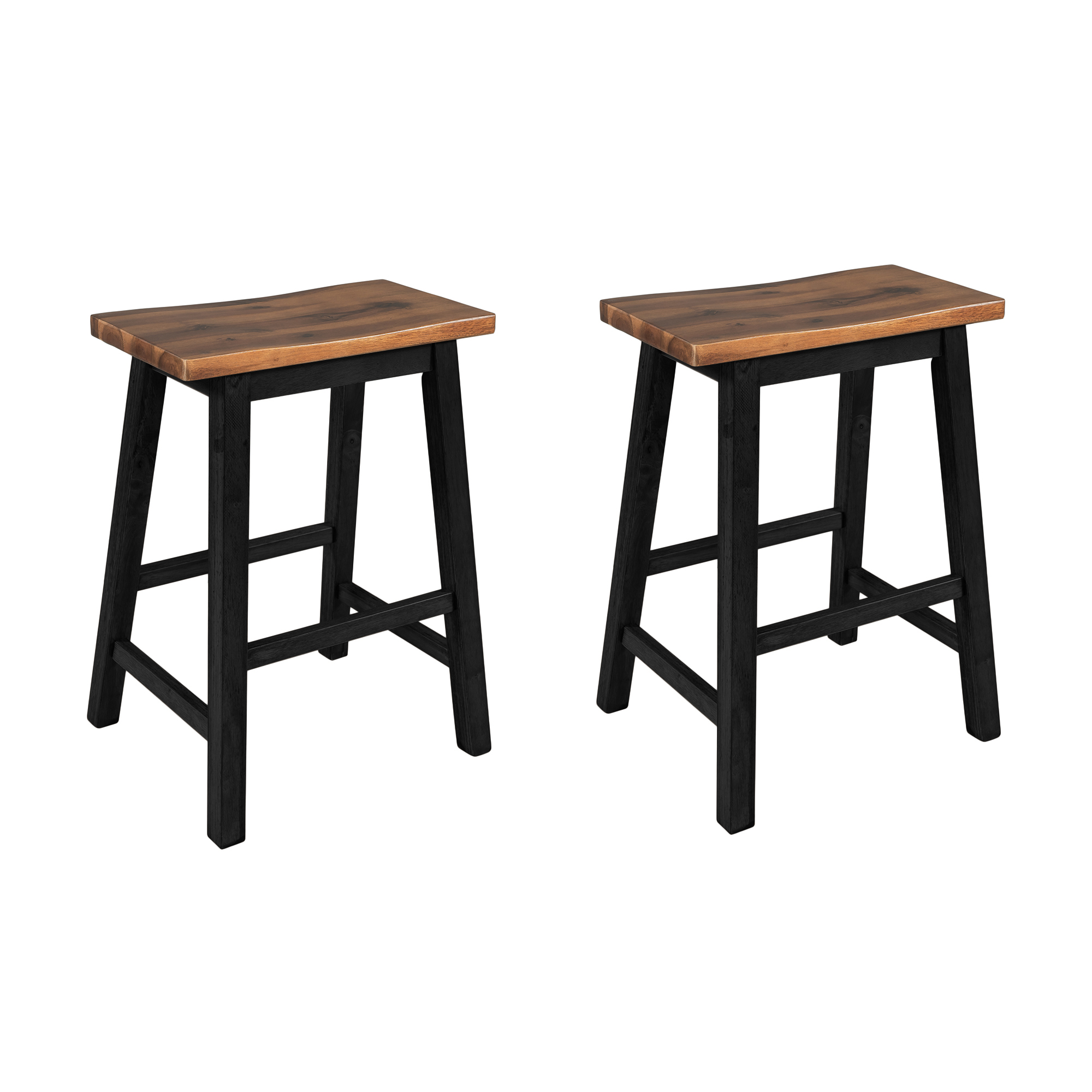 TOPMAX Farmhouse Rustic 2-piece Counter Height Wood Kitchen Dining Stools for Small Places, Walnut+Black - Image 5