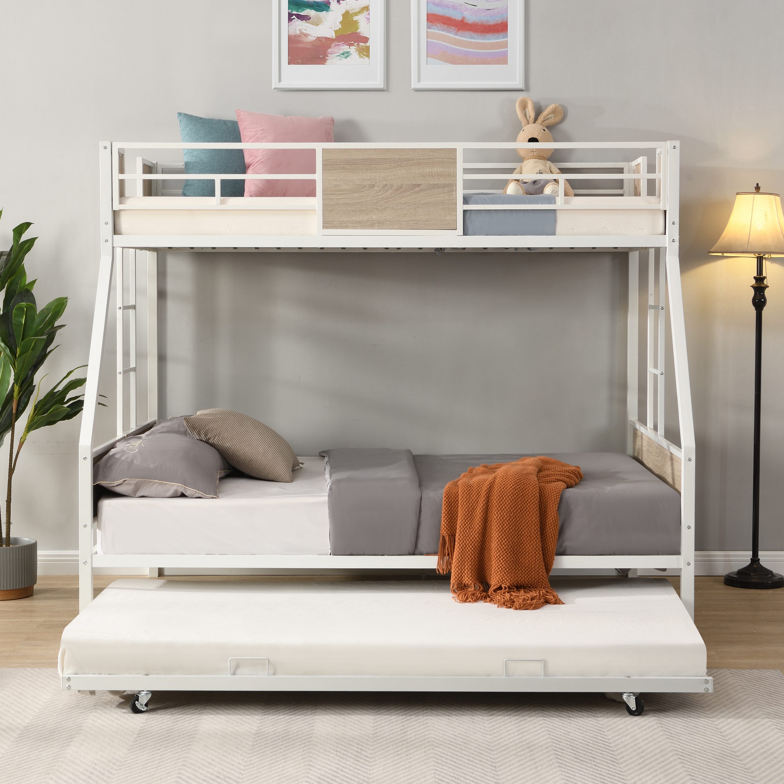 Twin Over FULL Metal Bunk Bed with Trundle 2 - Side Ladder and Full-Length Guardrail, No Box Spring Needed, Large Under Bed Storage, Easy Assemble - Image 2