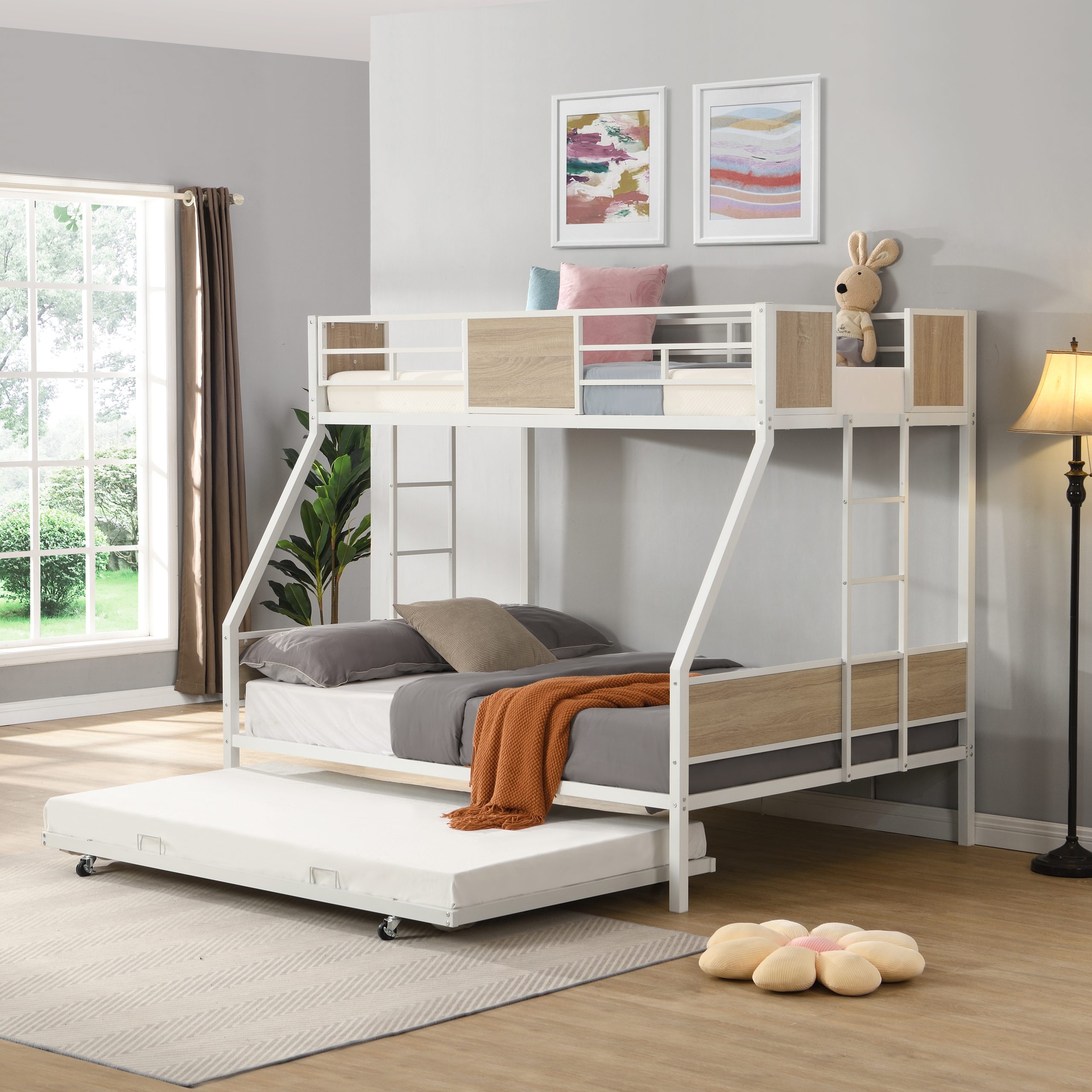 Twin Over FULL Metal Bunk Bed with Trundle 2 - Side Ladder and Full-Length Guardrail, No Box Spring Needed, Large Under Bed Storage, Easy Assemble - Image 3