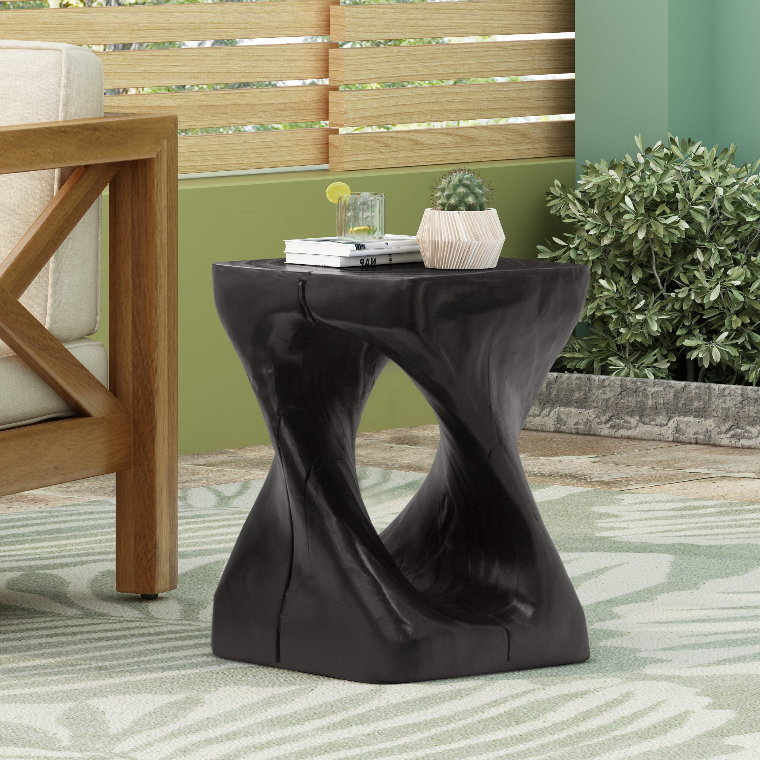 MGO Twist Shape Side Table, Wood-like texture, Black Color - Image 2