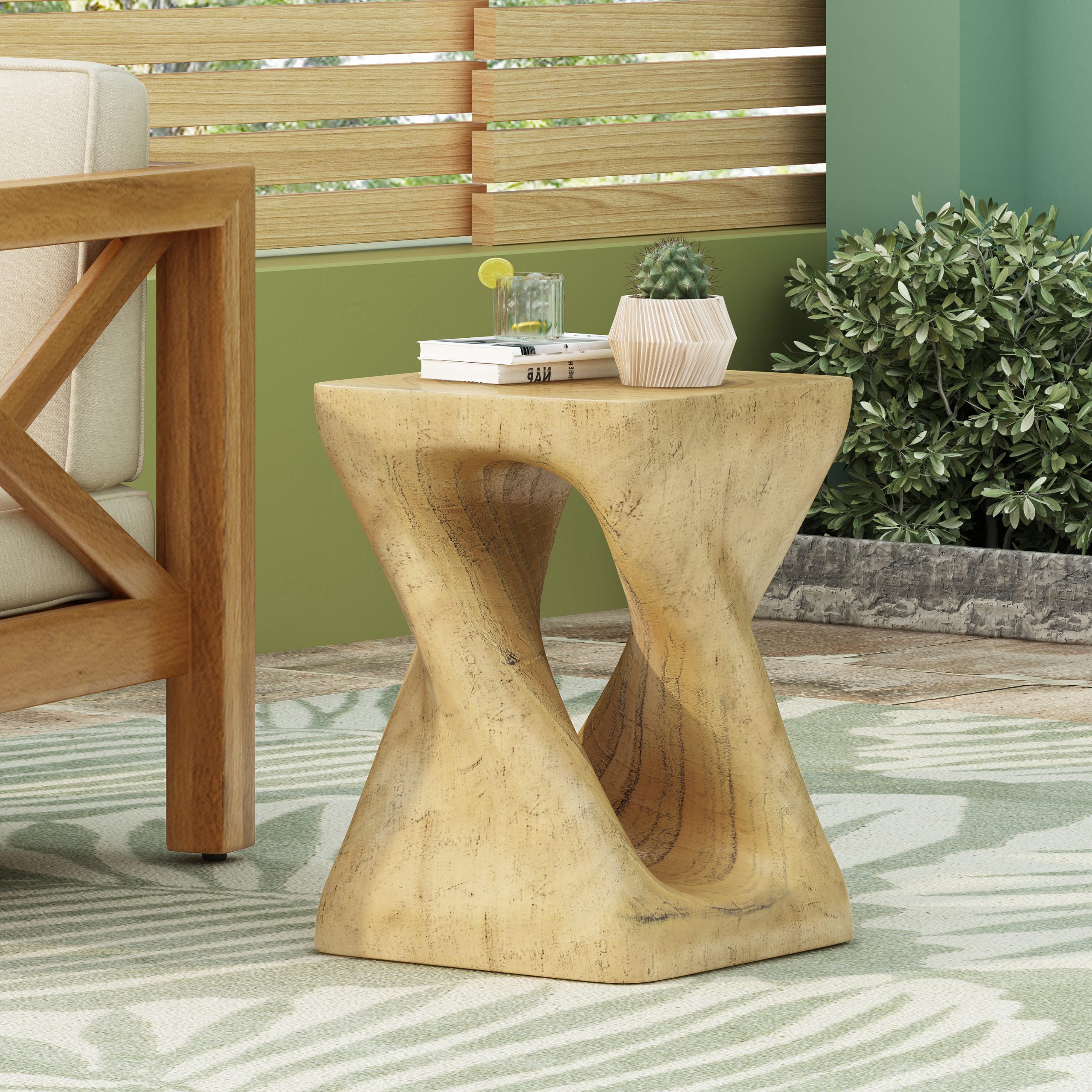 MGO Twist Shape Side Table, Wood-like texture, Natural Color - Image 2