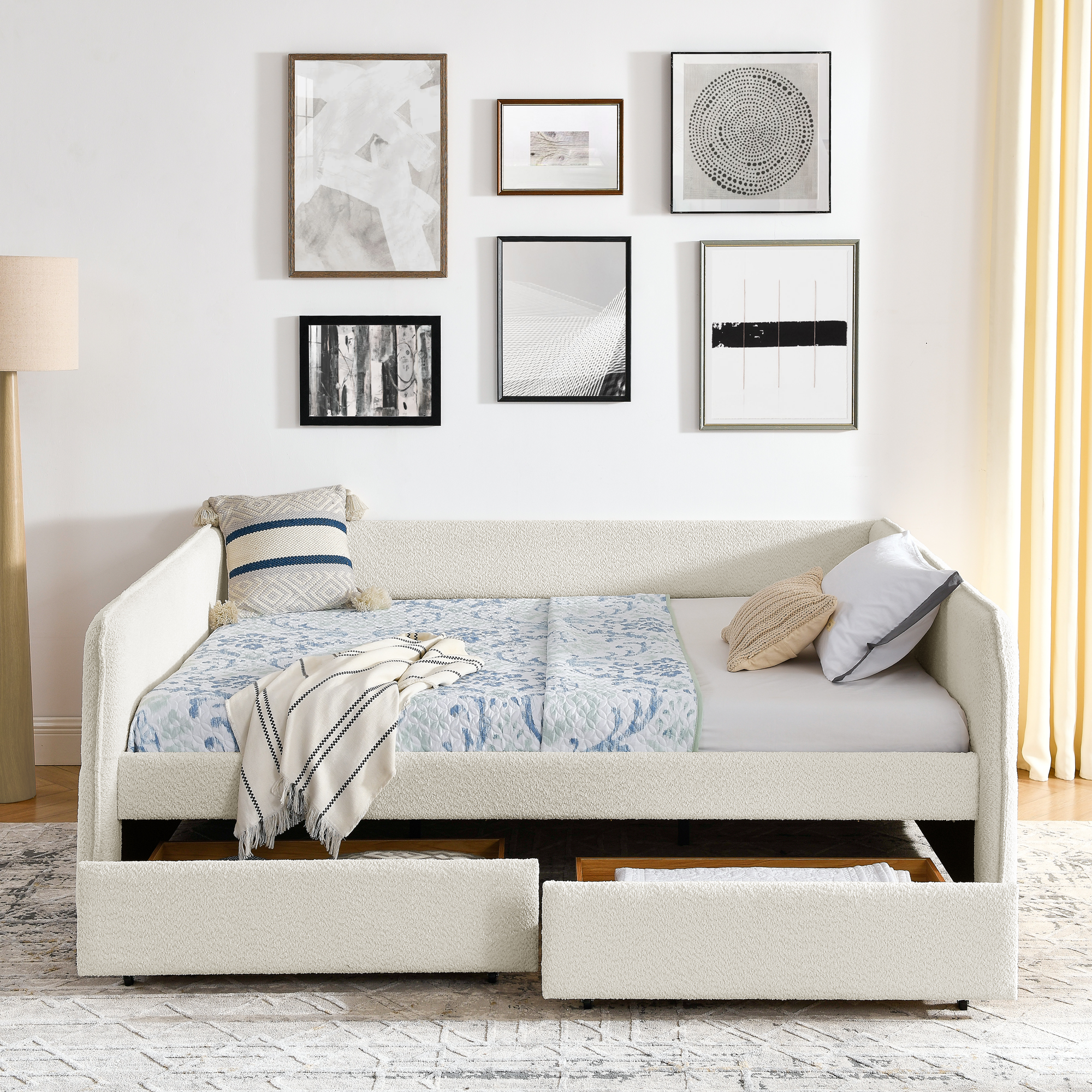 Daybed with Trundle Upholstered Tufted Sofa Bed, with Two Drawers, Queen Size, Boucle Fabric, Beige(88"x65.5"x29.5") - Image 5