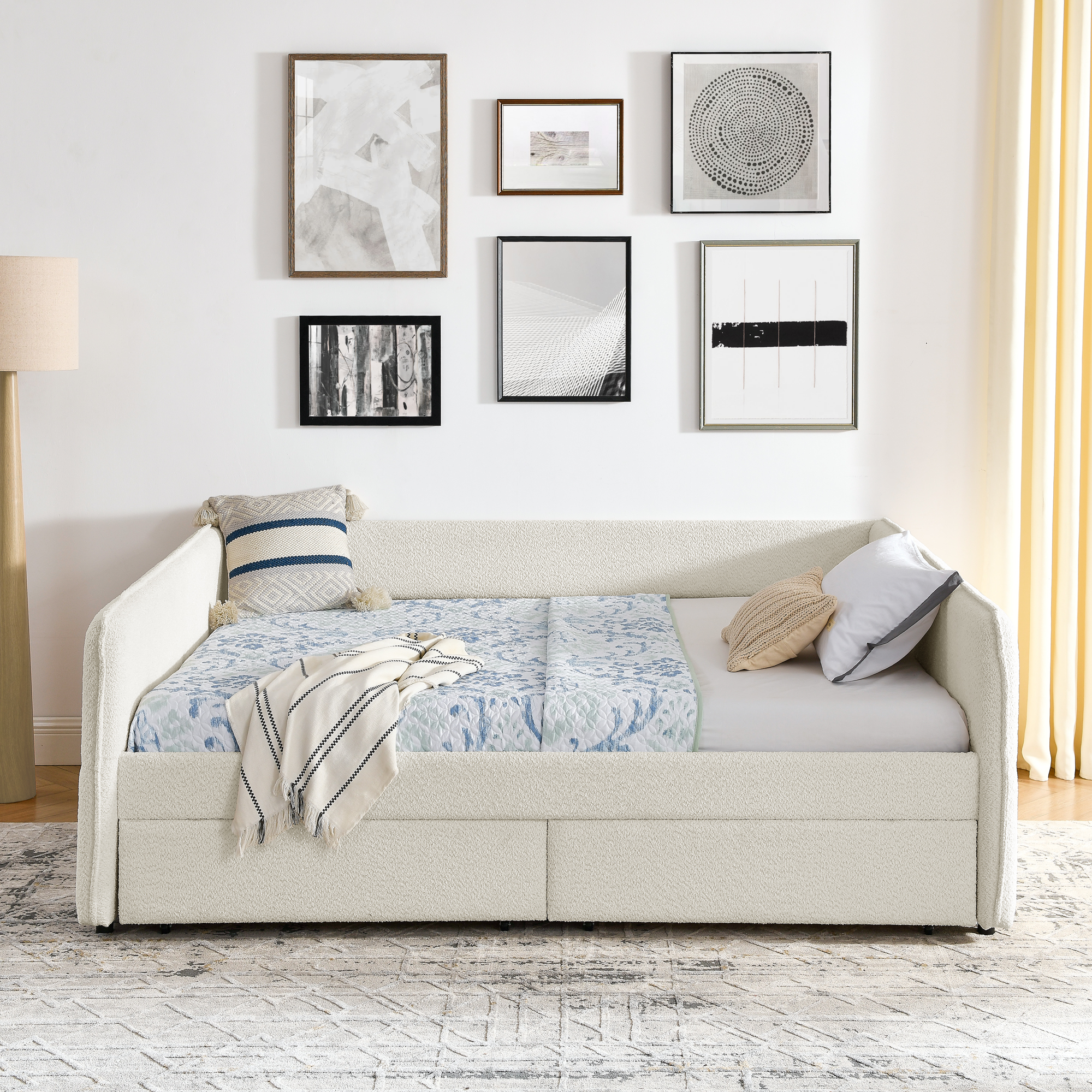 Daybed with Trundle Upholstered Tufted Sofa Bed, with Two Drawers, Queen Size, Boucle Fabric, Beige(88"x65.5"x29.5") - Image 6