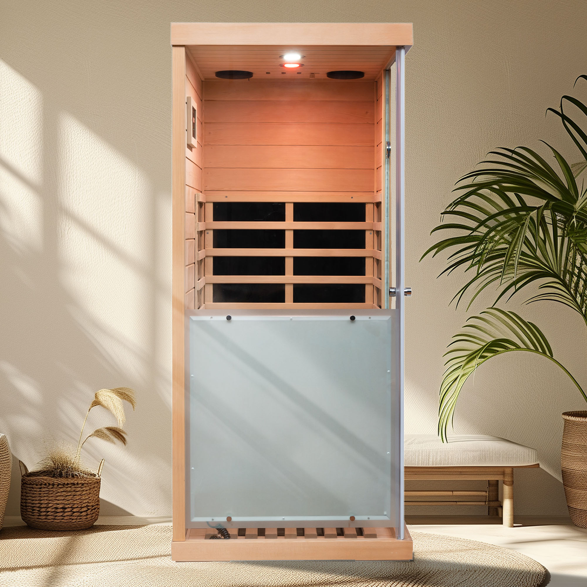 Large glass mini hemlock sauna with left door opening - Image 2