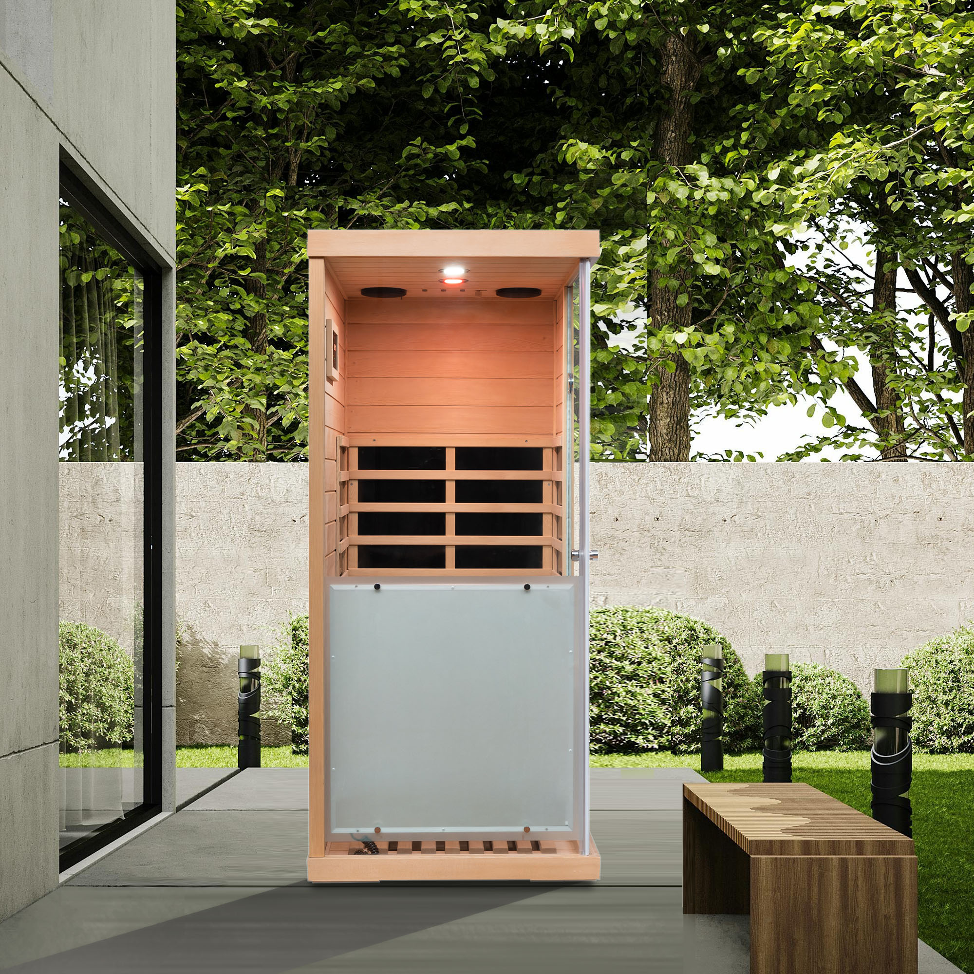 Large glass mini hemlock sauna with left door opening - Image 4