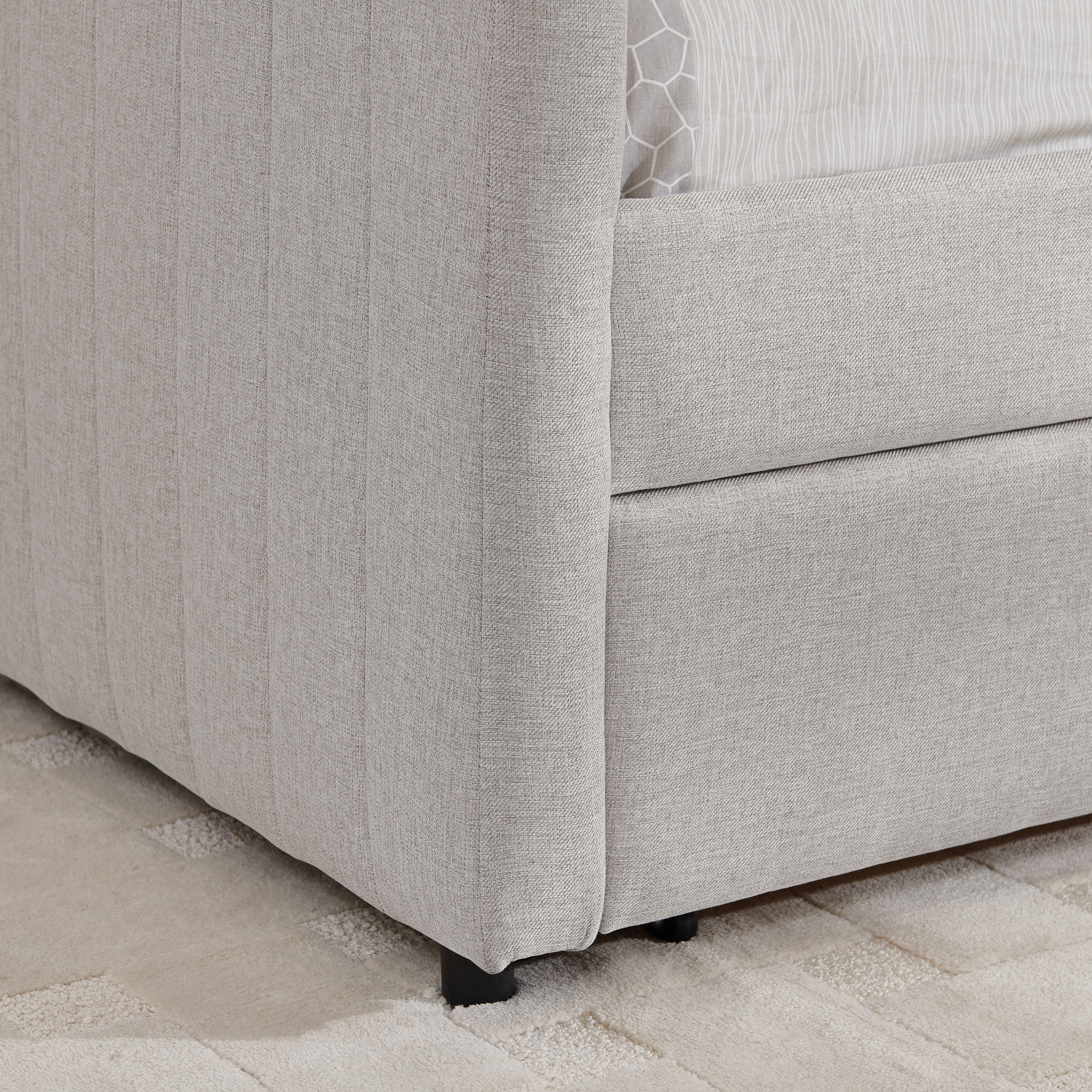 Queen Size Daybed with Two Drawers Trundle Upholstered Sofa Bed, with Vertical Stripes, Linen Fabric, Beige (86.5"x65"x30") - Image 5